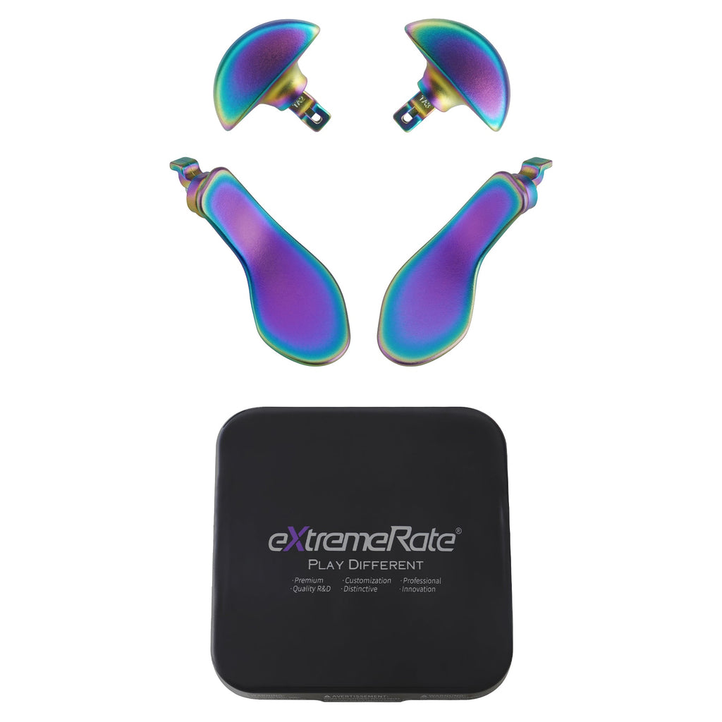 eXtremeRate Replacement Interchangeable 4PCS Metal Back Paddles for PS5 Edge Controller - Metallic Rainbow Aura Blue & Purple eXtremeRate