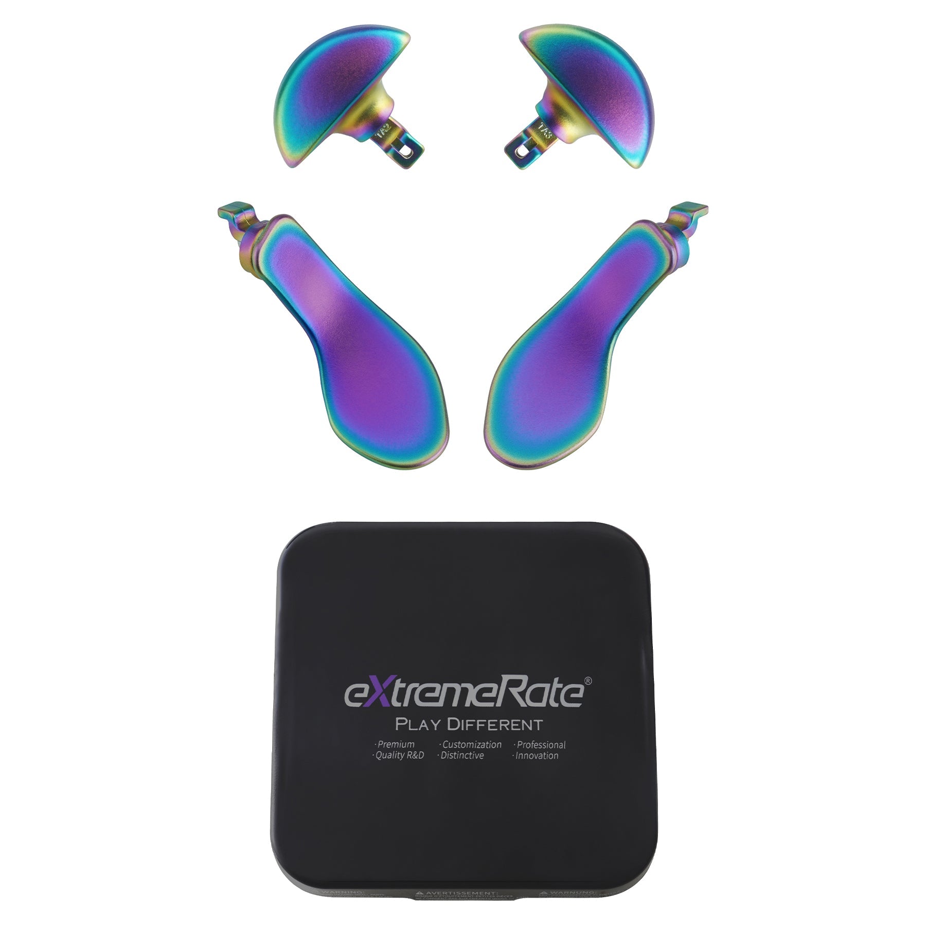 eXtremeRate Replacement Interchangeable 4PCS Metal Back Paddles for PS5 Edge Controller - Metallic Rainbow Aura Blue & Purple eXtremeRate