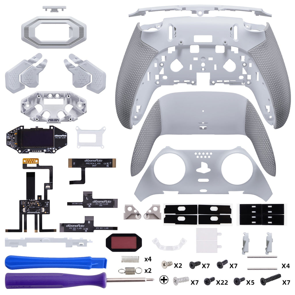 eXtremeRate BEYOND Back Paddles Kit with OLED Display & Redesigned Ergonomic Grips for PS5 Edge Controller - Rubberized White & Gray eXtremeRate