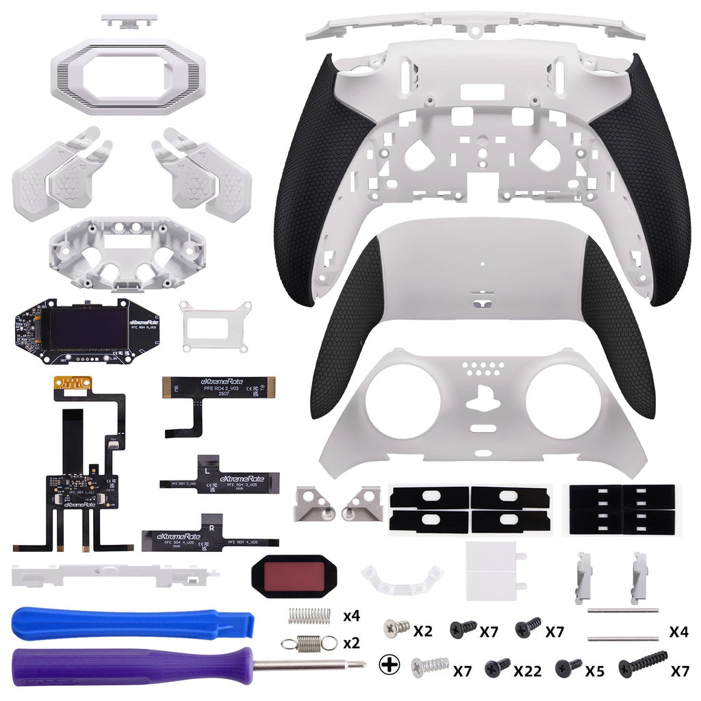 eXtremeRate BEYOND Back Paddles Kit with OLED Display & Redesigned Ergonomic Grips for PS5 Edge Controller - Rubberized White & Black eXtremeRate