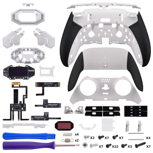 eXtremeRate BEYOND Back Paddles Kit with OLED Display & Redesigned Ergonomic Grips for PS5 Edge Controller - Rubberized White & Black eXtremeRate