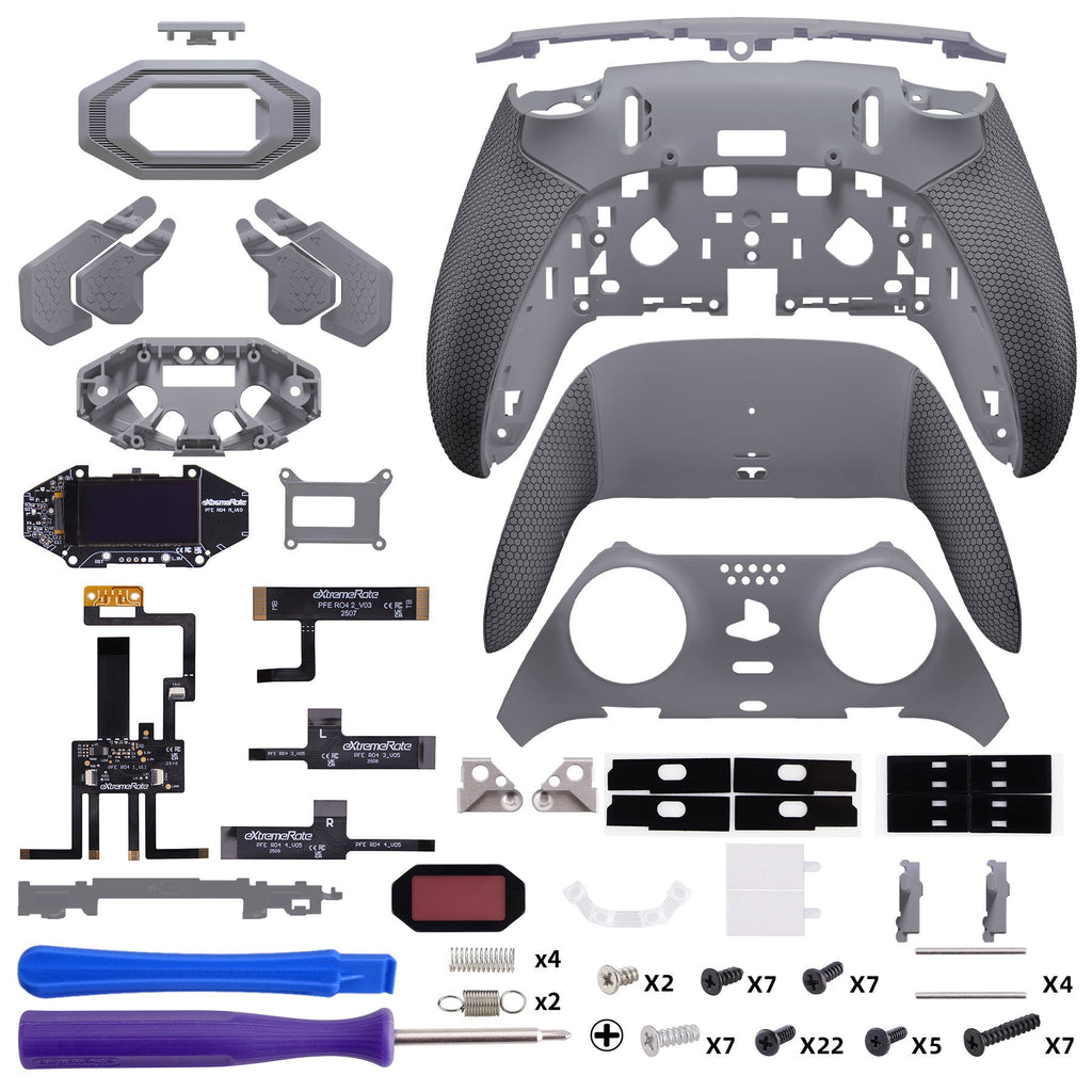 eXtremeRate BEYOND Back Paddles Kit with OLED Display & Redesigned Ergonomic Grips for PS5 Edge Controller - Rubberized New Hope Gray & Classic Gray eXtremeRate