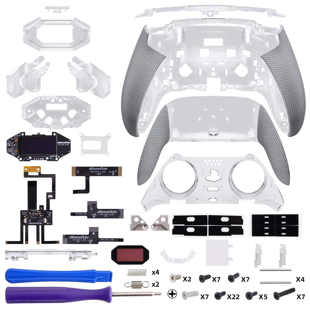 eXtremeRate BEYOND Back Paddles Kit with OLED Display & Redesigned Ergonomic Grips for PS5 Edge Controller - Rubberized Clear & Gray eXtremeRate