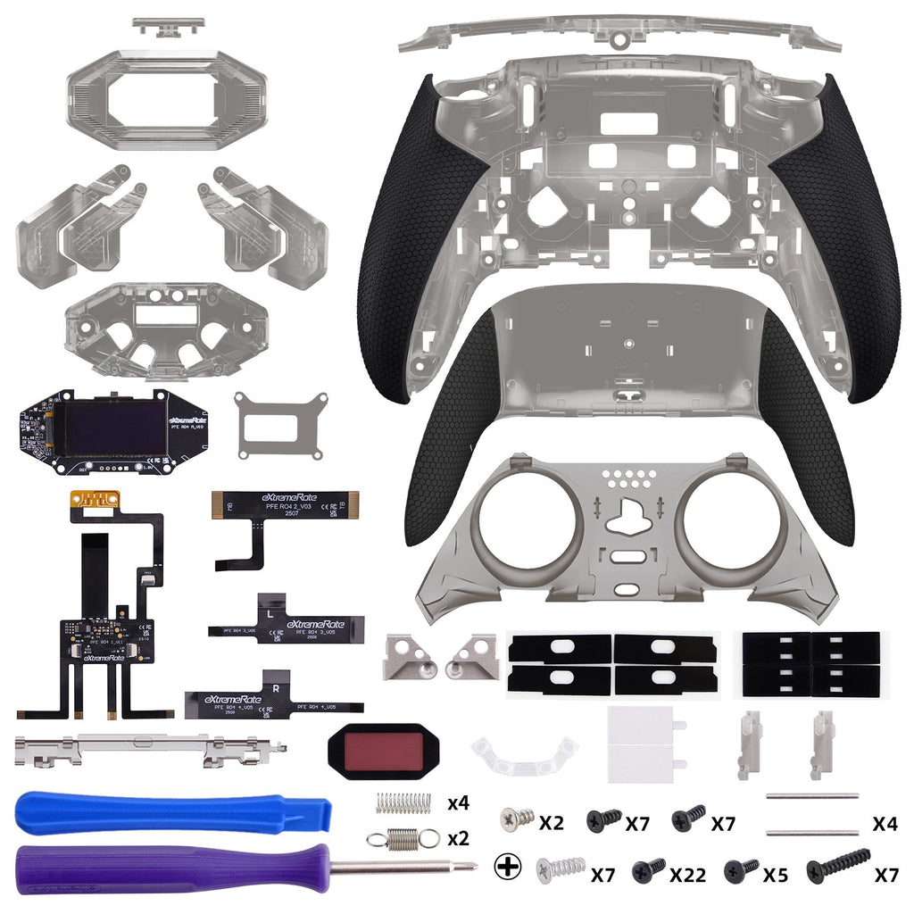 eXtremeRate BEYOND Back Paddles Kit with OLED Display & Redesigned Ergonomic Grips for PS5 Edge Controller - Rubberized Clear & Black eXtremeRate