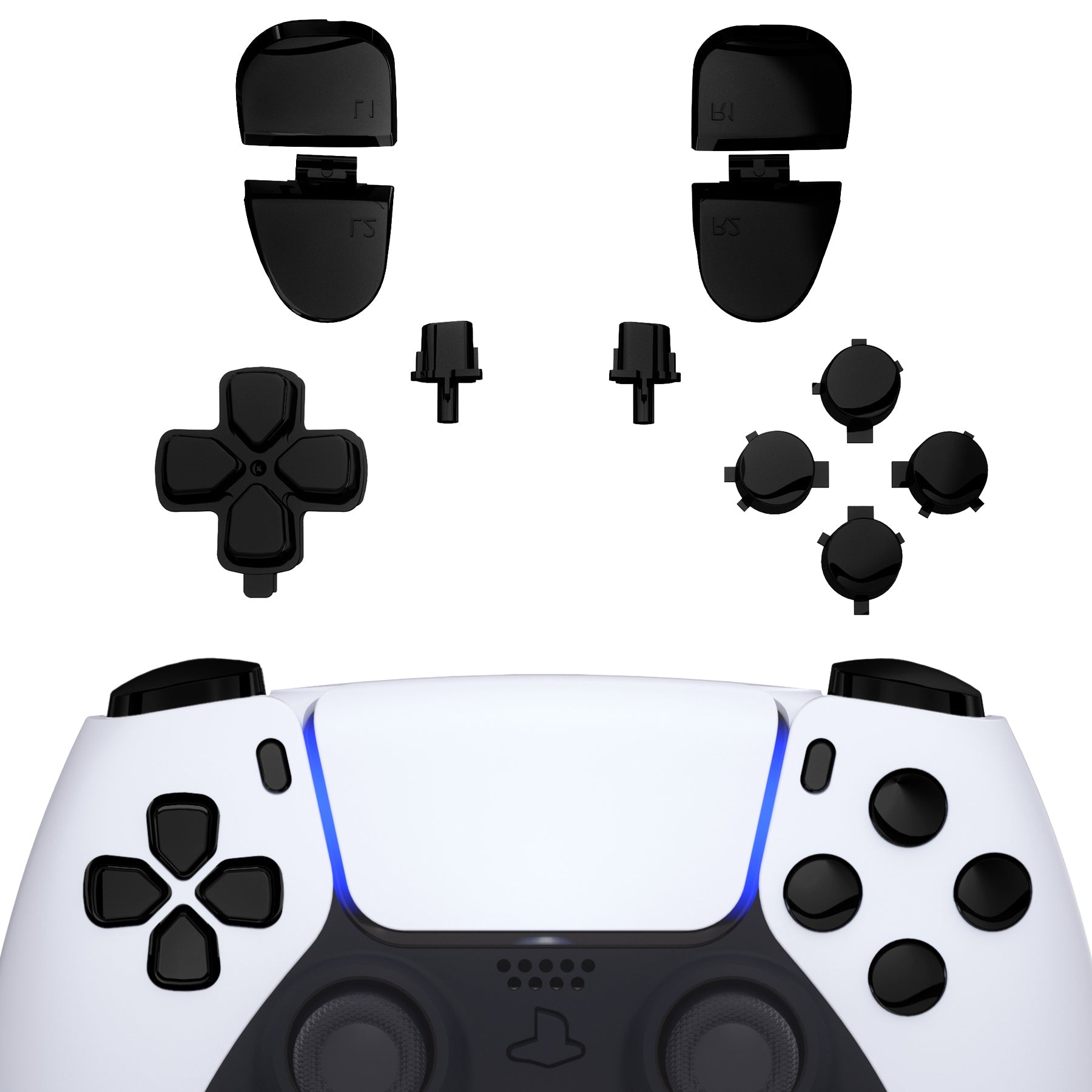 eXtremeRate Replacement Full Set Buttons Compatible with PS5 Controller BDM-030/040/050/060 - Chrome Black eXtremeRate