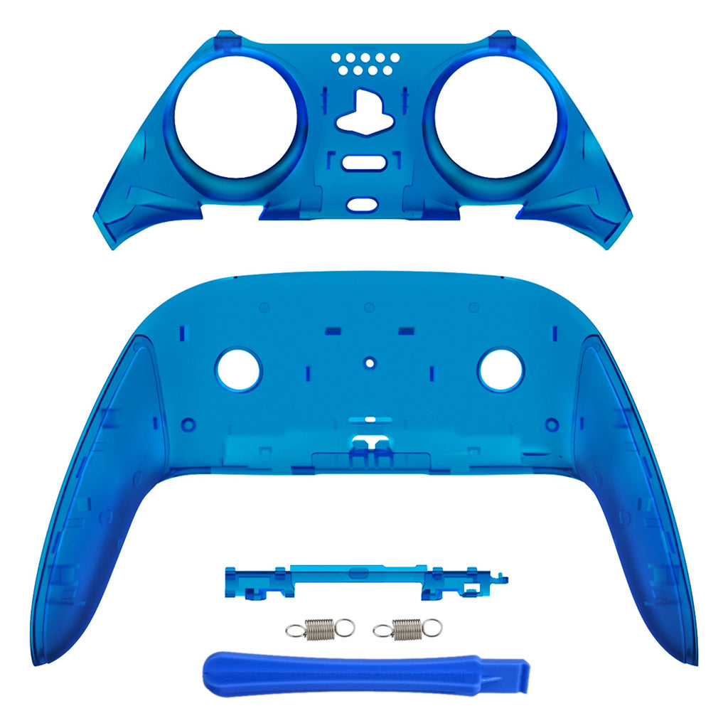 eXtremeRate Replacement Top Bottom Decorative Trim Shell Compatible with PS5 Edge Controller - Clear Blue eXtremeRate