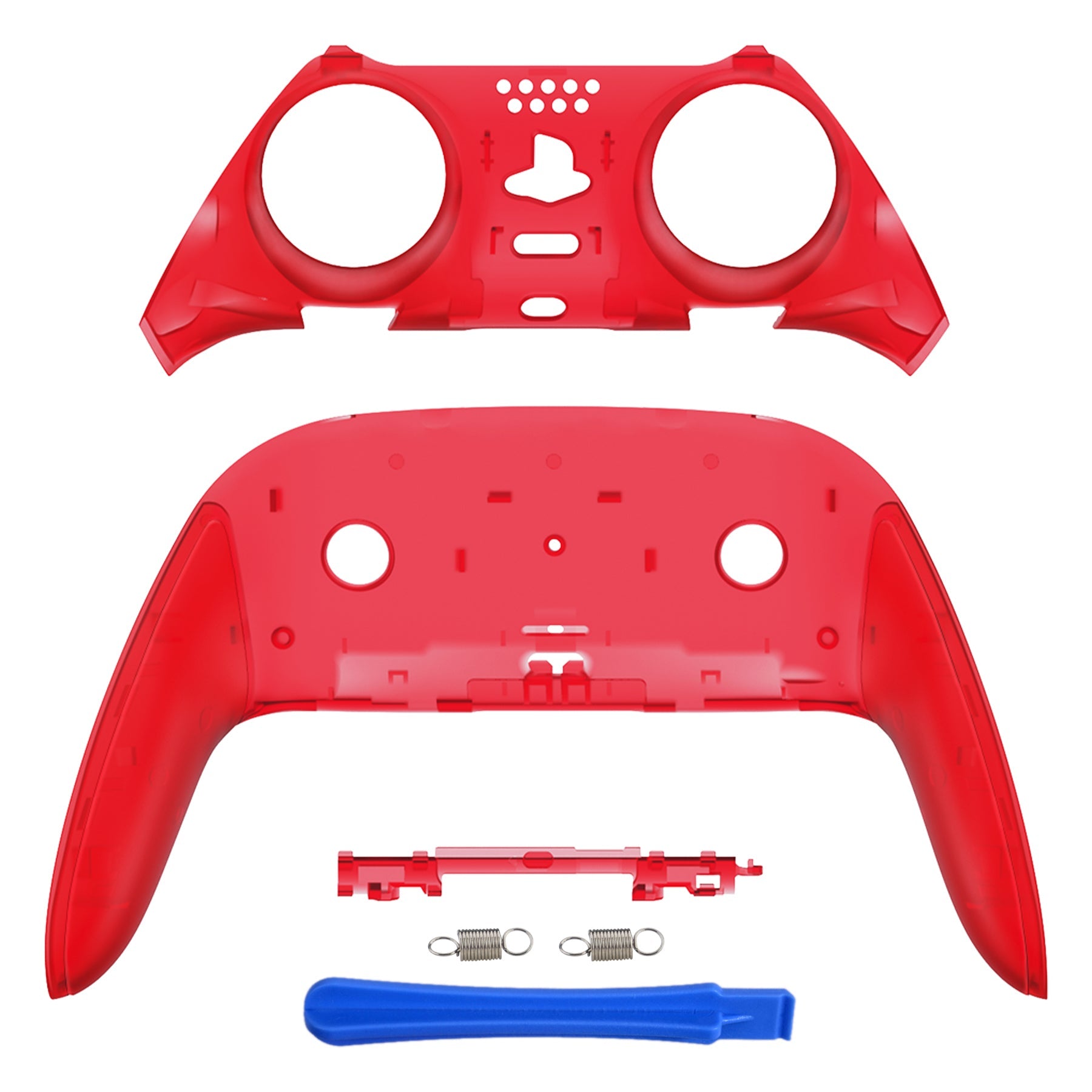eXtremeRate Replacement Top Bottom Decorative Trim Shell Compatible with PS5 Edge Controller - Clear Red eXtremeRate