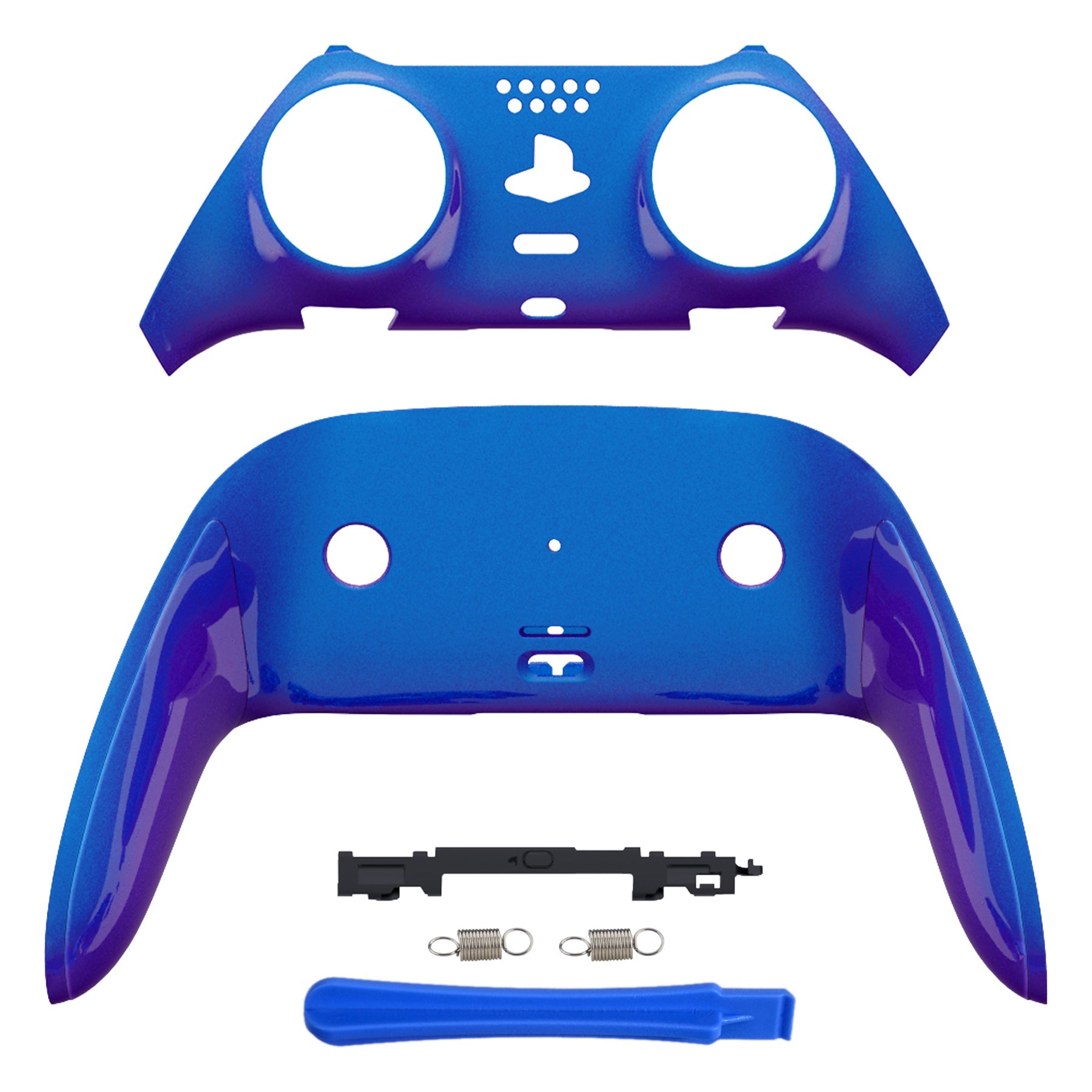 eXtremeRate Replacement Top Bottom Decorative Trim Shell Compatible with PS5 Edge Controller - Chameleon Purple Blue eXtremeRate