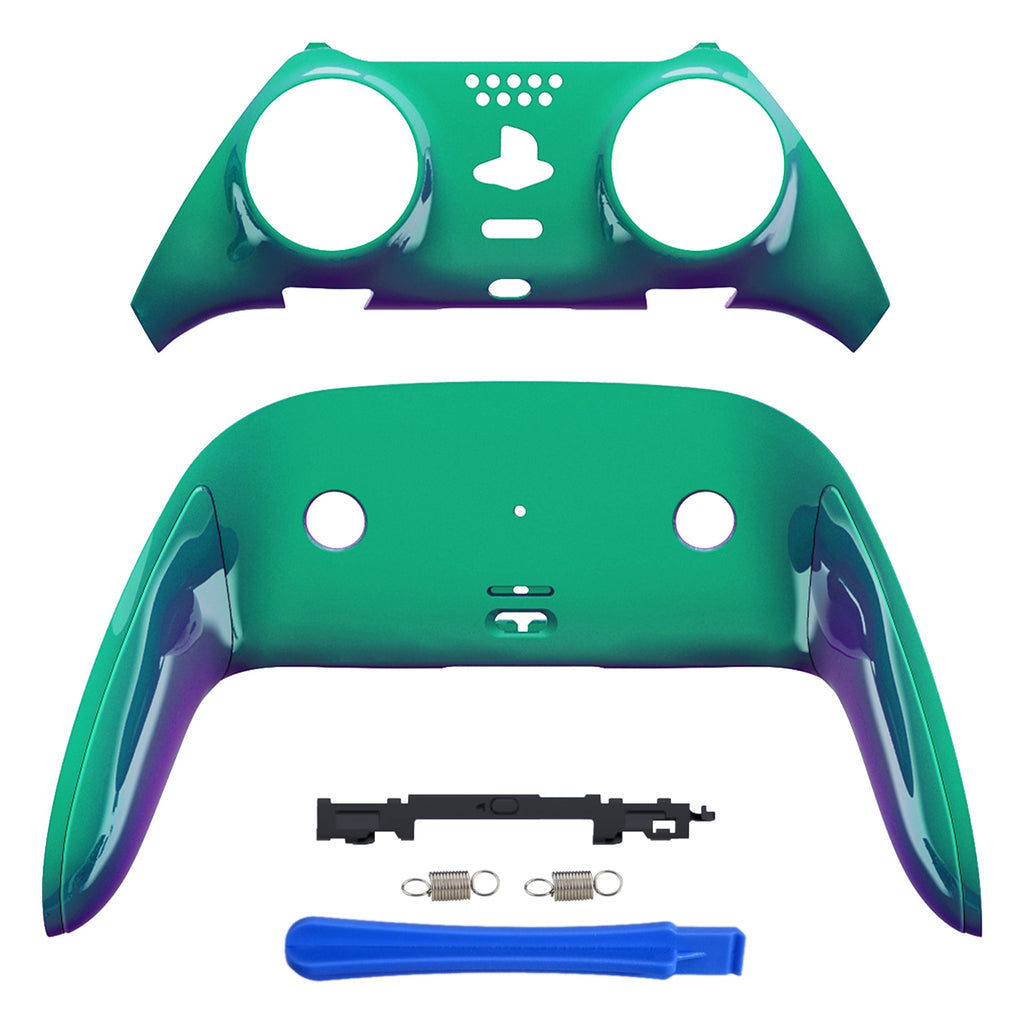 eXtremeRate Replacement Top Bottom Decorative Trim Shell Compatible with PS5 Edge Controller - Chameleon Green Purple eXtremeRate