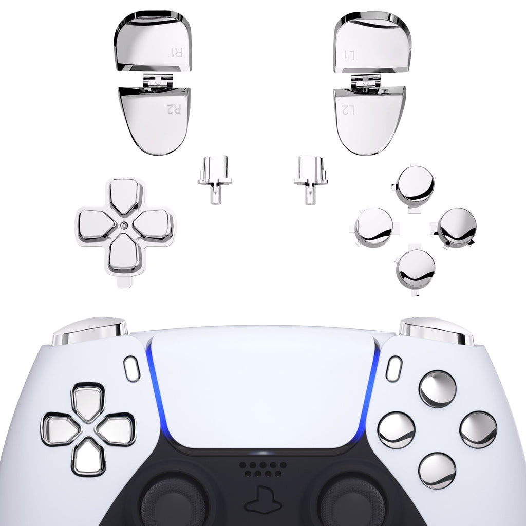 eXtremeRate Replacement Full Set Buttons Compatible with PS5 Controller BDM-030/040/050/060 - Chrome Silver eXtremeRate