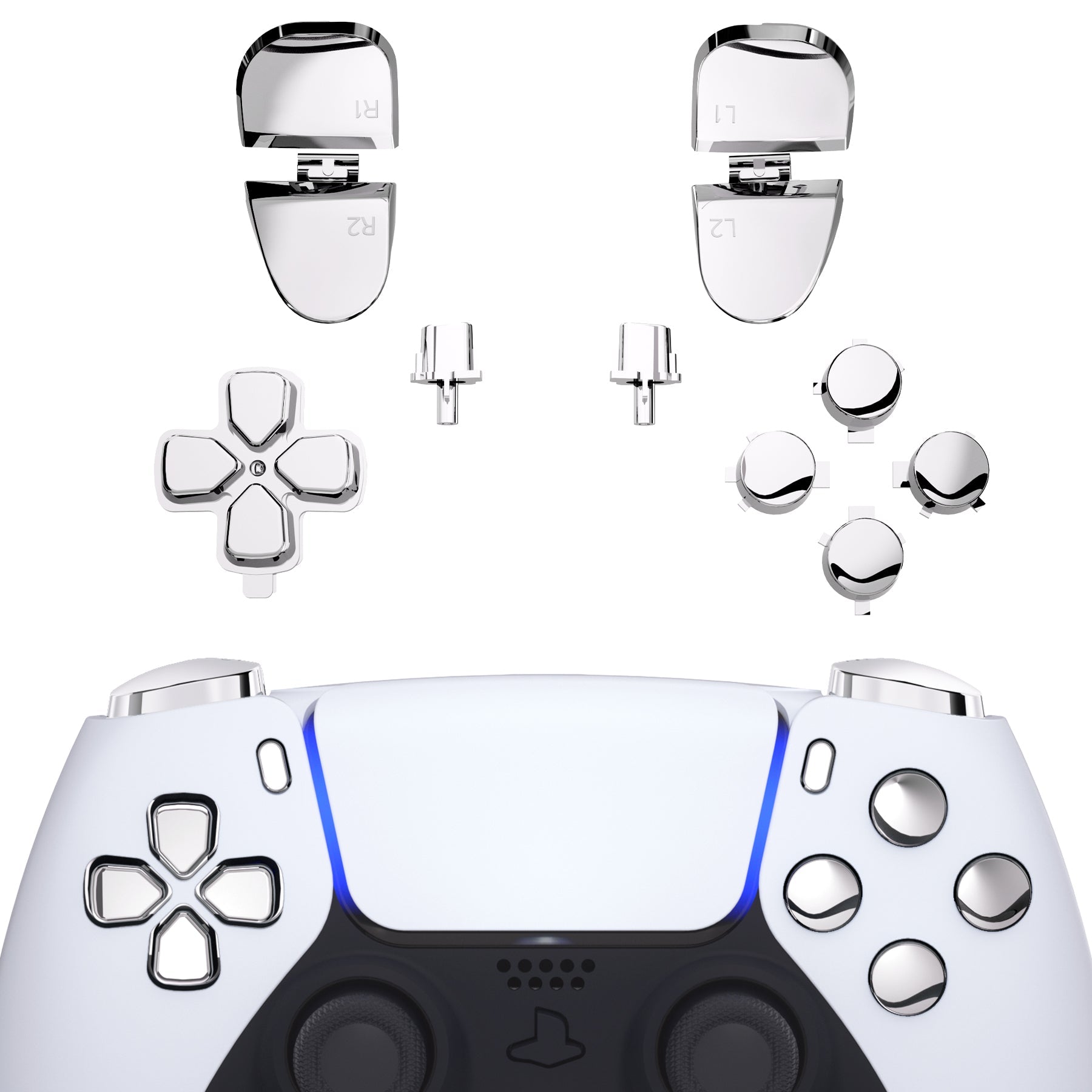 eXtremeRate Replacement Full Set Buttons Compatible with PS5 Controller BDM-030/040/050/060 - Chrome Silver eXtremeRate