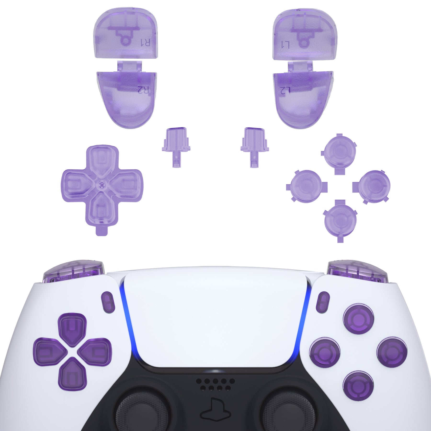 eXtremeRate Replacement Full Set Buttons Compatible with PS5 Controller BDM-030/040/050/060 - Clear Atomic Purple eXtremeRate