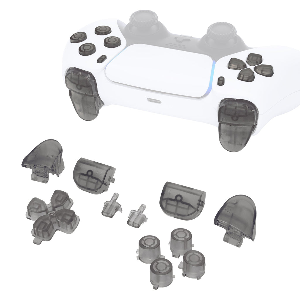 eXtremeRate Replacement Full Set Buttons Compatible with PS5 Controller BDM-010/020 - Clear Black eXtremeRate