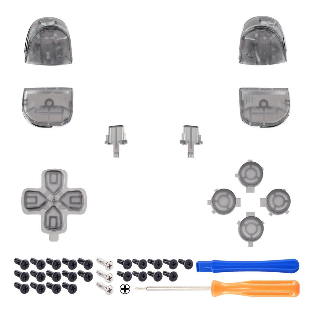 eXtremeRate Replacement Full Set Buttons Compatible with PS5 Controller BDM-010/020 - Clear Black eXtremeRate
