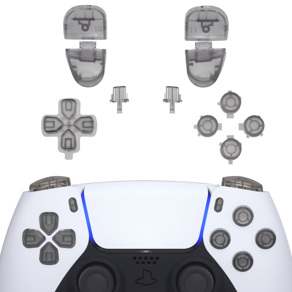 eXtremeRate Replacement Full Set Buttons Compatible with PS5 Controller BDM-030/040/050/060 - Clear Black eXtremeRate