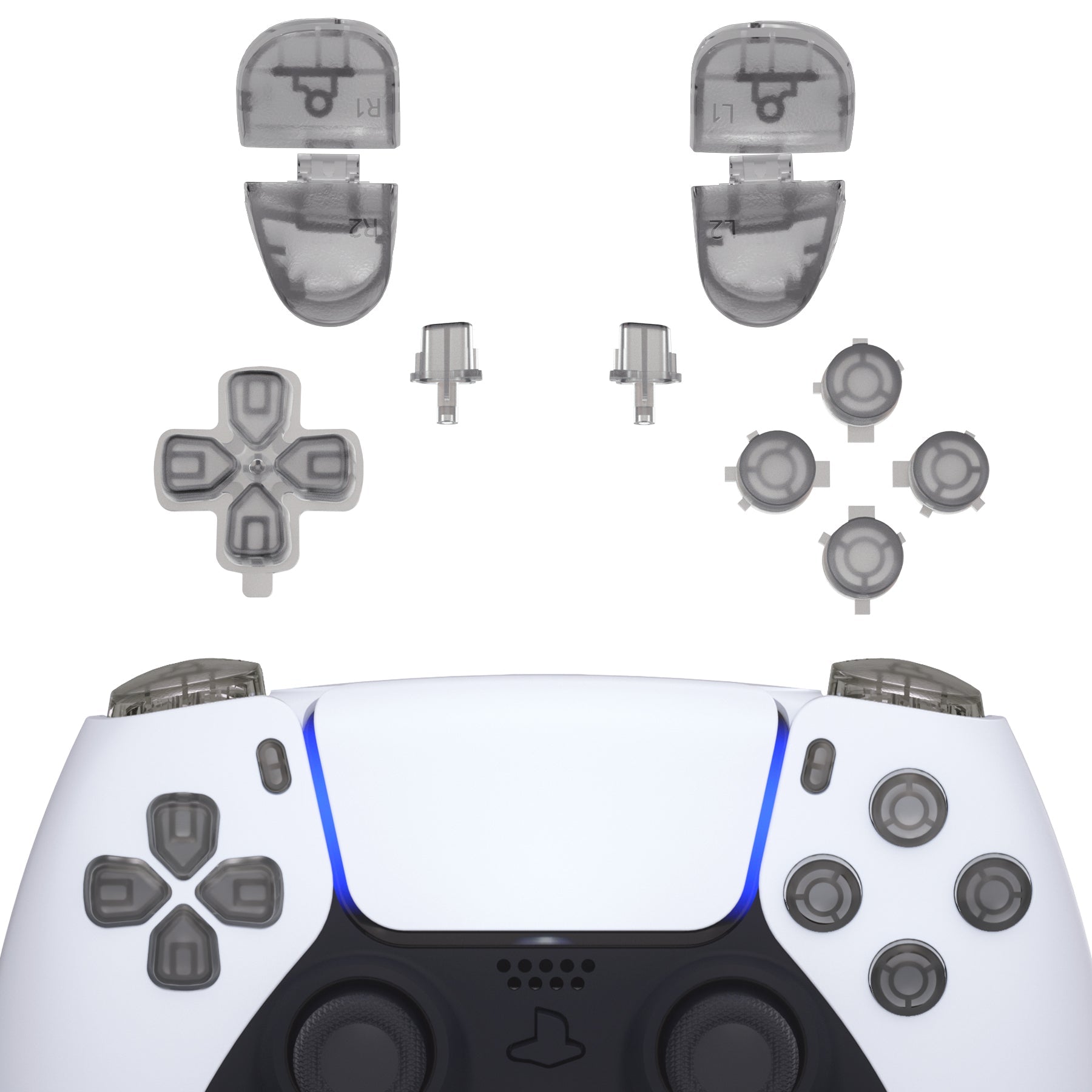 eXtremeRate Replacement Full Set Buttons Compatible with PS5 Controller BDM-030/040/050/060 - Clear Black eXtremeRate