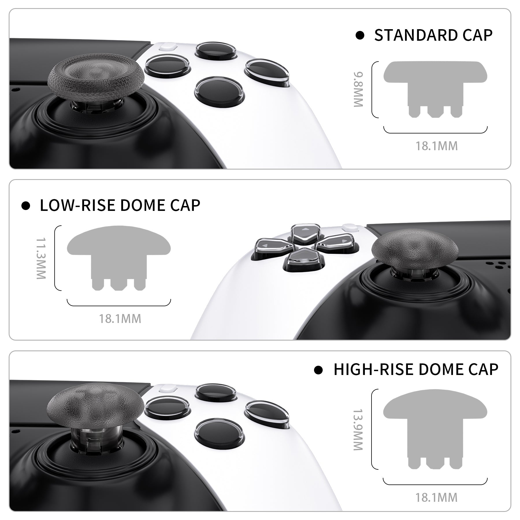 eXtremeRate Replacement Swappable Thumbsticks for PS5 Edge Controller - Clear Black eXtremeRate
