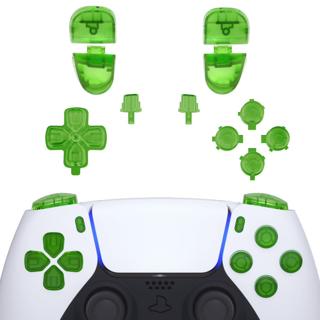 eXtremeRate Replacement Full Set Buttons Compatible with PS5 Controller BDM-030/040/050/060 - Clear Green eXtremeRate
