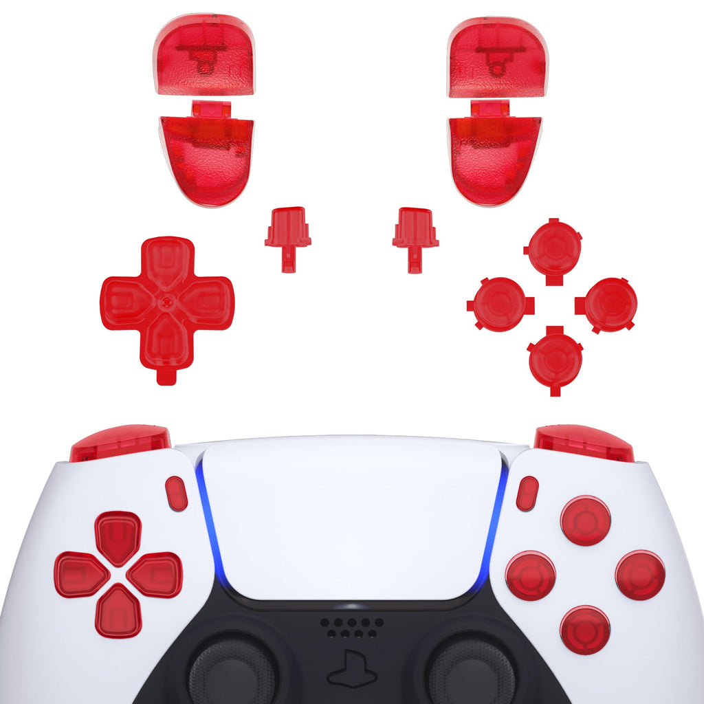 eXtremeRate Replacement Full Set Buttons Compatible with PS5 Controller BDM-030/040/050/060 - Clear Red eXtremeRate