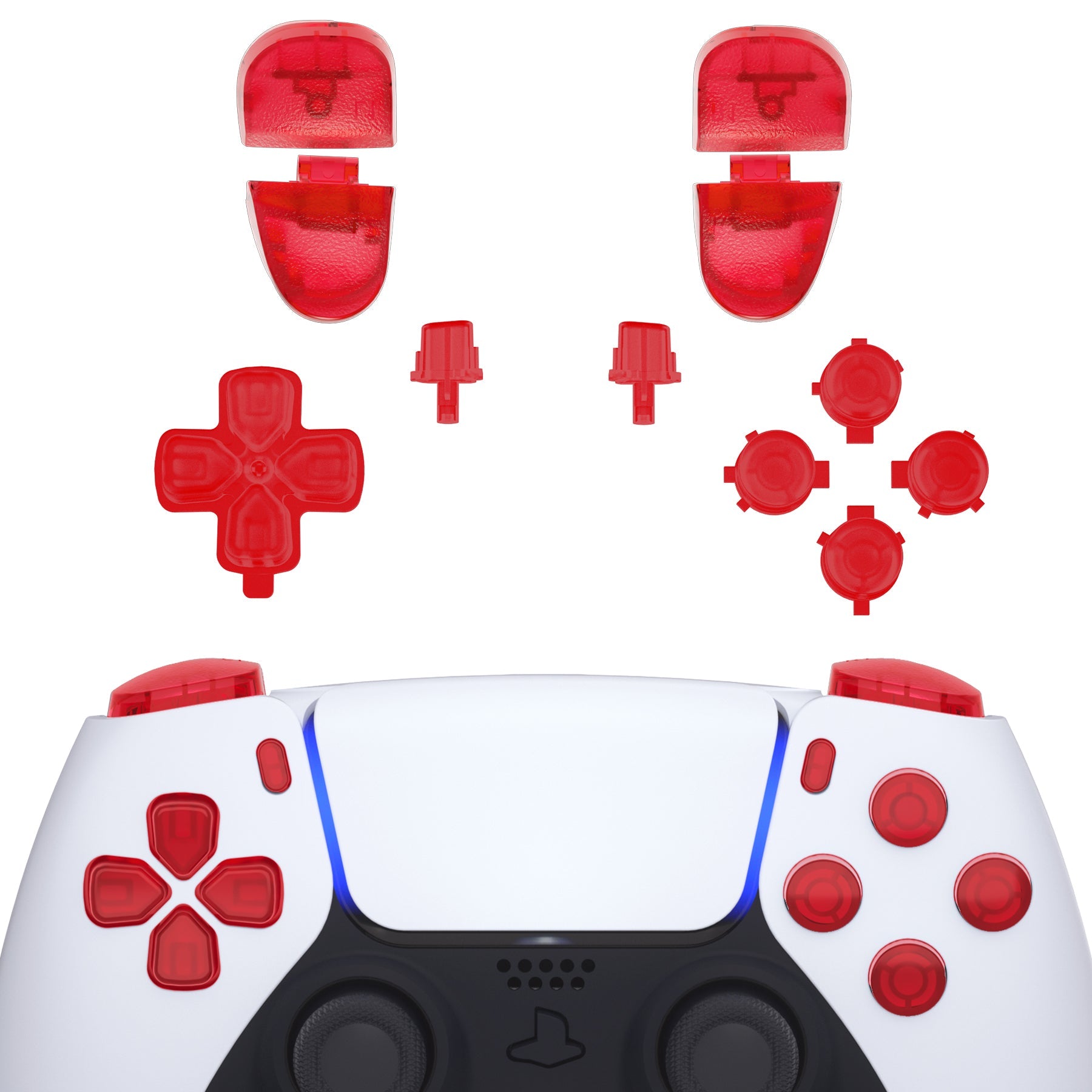 eXtremeRate Replacement Full Set Buttons Compatible with PS5 Controller BDM-030/040/050/060 - Clear Red eXtremeRate