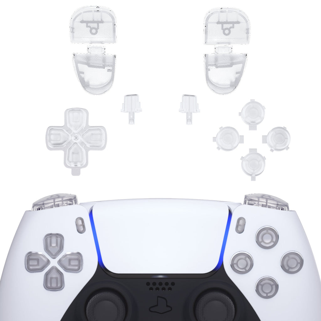 eXtremeRate Replacement Full Set Buttons Compatible with PS5 Controller BDM-030/040/050/060 - Clear eXtremeRate