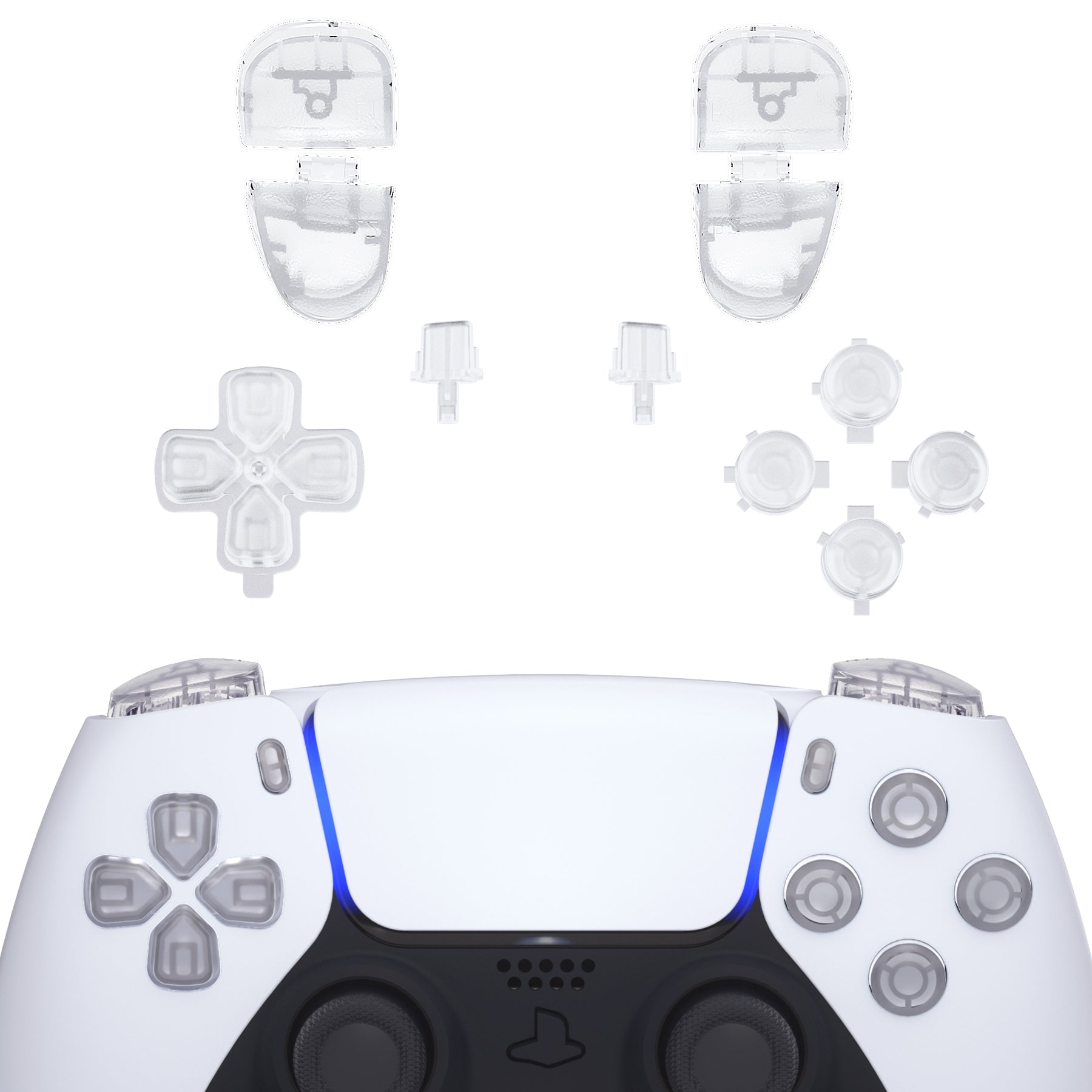 eXtremeRate Replacement Full Set Buttons Compatible with PS5 Controller BDM-030/040/050/060 - Clear eXtremeRate