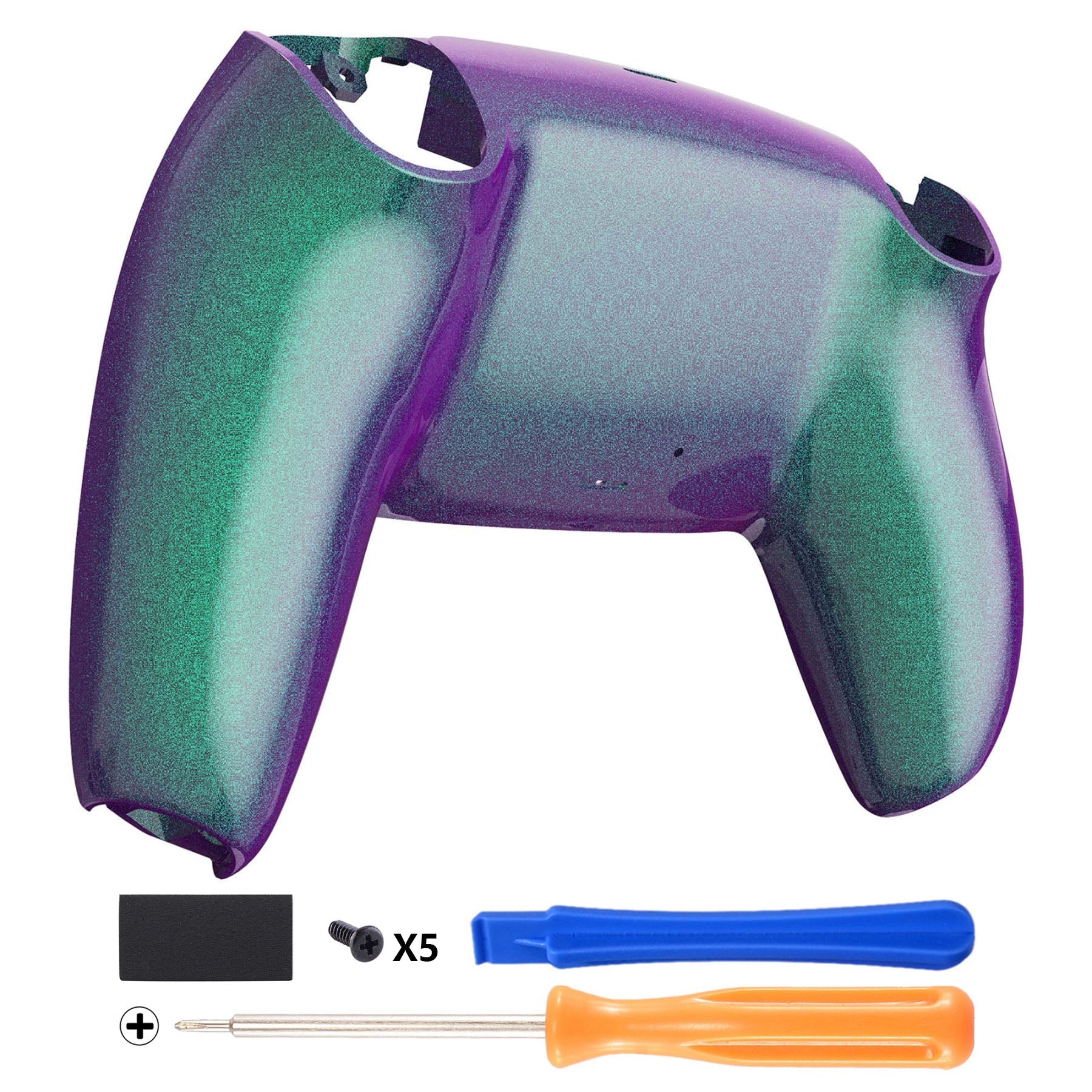 eXtremeRate Replacement Back Housing Bottom Shell Compatible with PS5 Controller BDM-010/020/030/040/050 - Chameleon Green Purple Glossy eXtremeRate