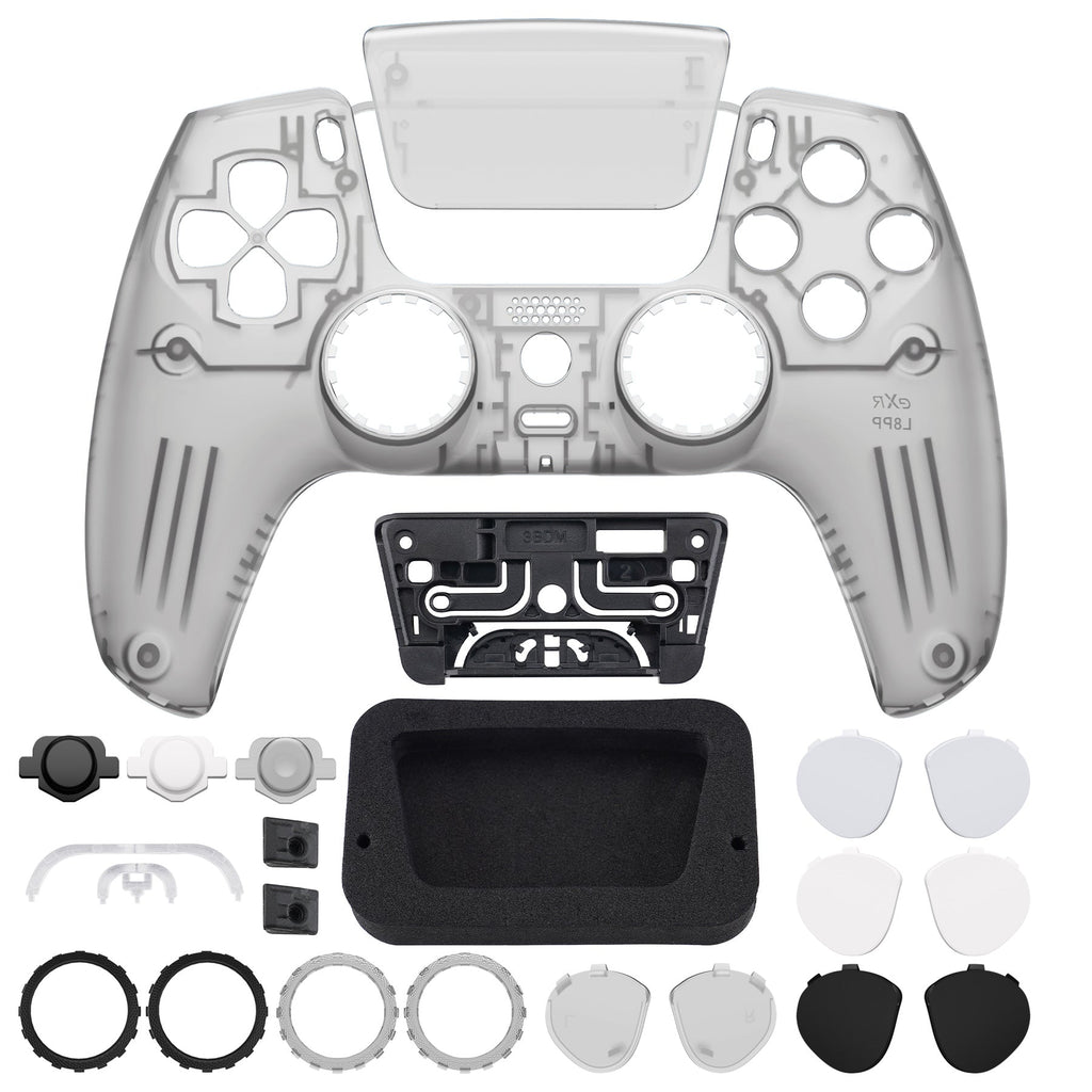 eXtremeRate LUNA Redesigned Replacement Front Shell with Touchpad Compatible with PS5 Controller BDM-010/020/030/040/050- Clear Black eXtremeRate