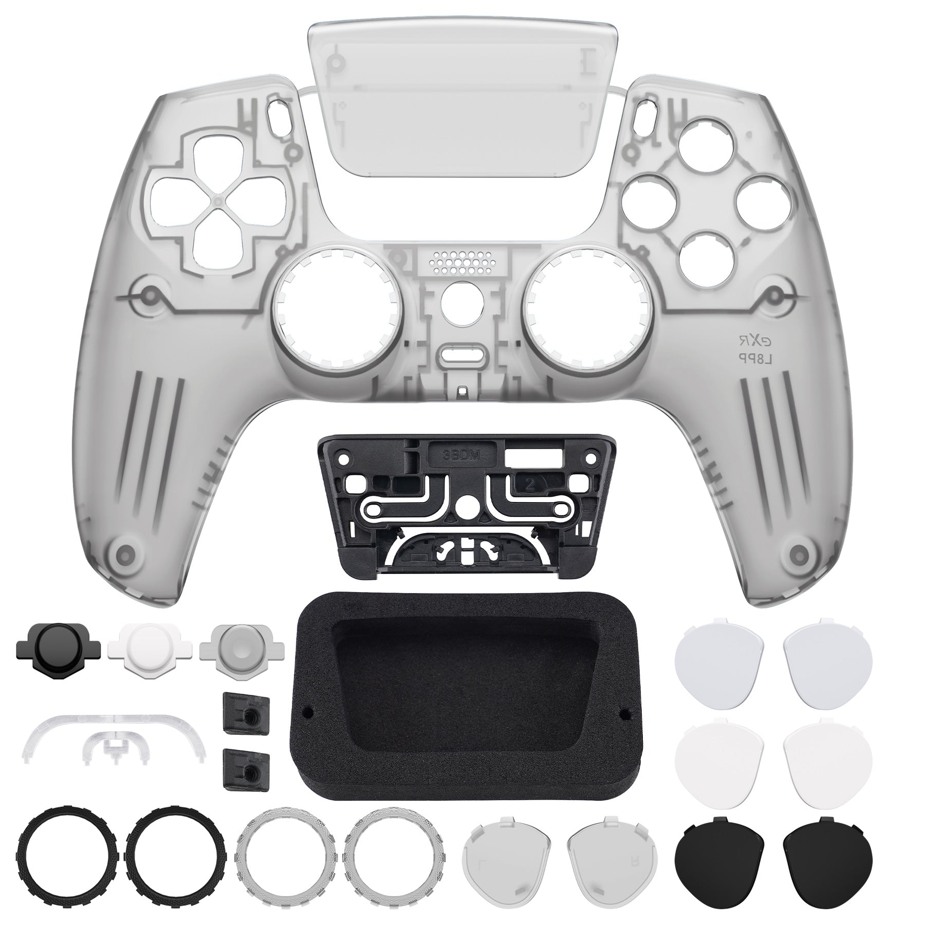 eXtremeRate LUNA Redesigned Replacement Front Shell with Touchpad Compatible with PS5 Controller BDM-010/020/030/040/050- Clear Black eXtremeRate