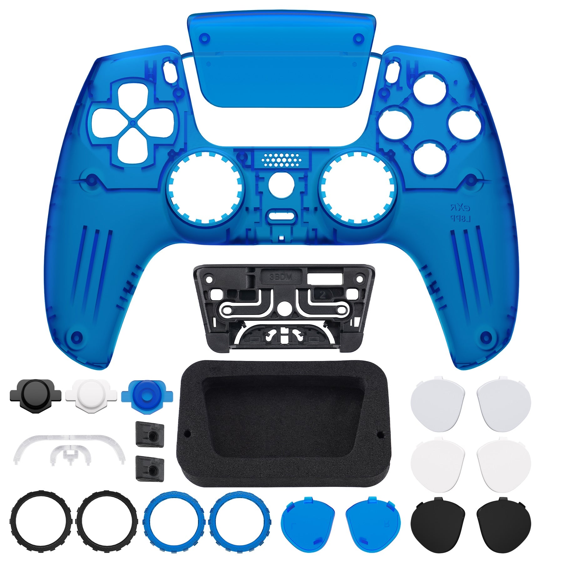 eXtremeRate LUNA Redesigned Replacement Front Shell with Touchpad Compatible with PS5 Controller BDM-010/020/030/040/050- Clear Blue eXtremeRate