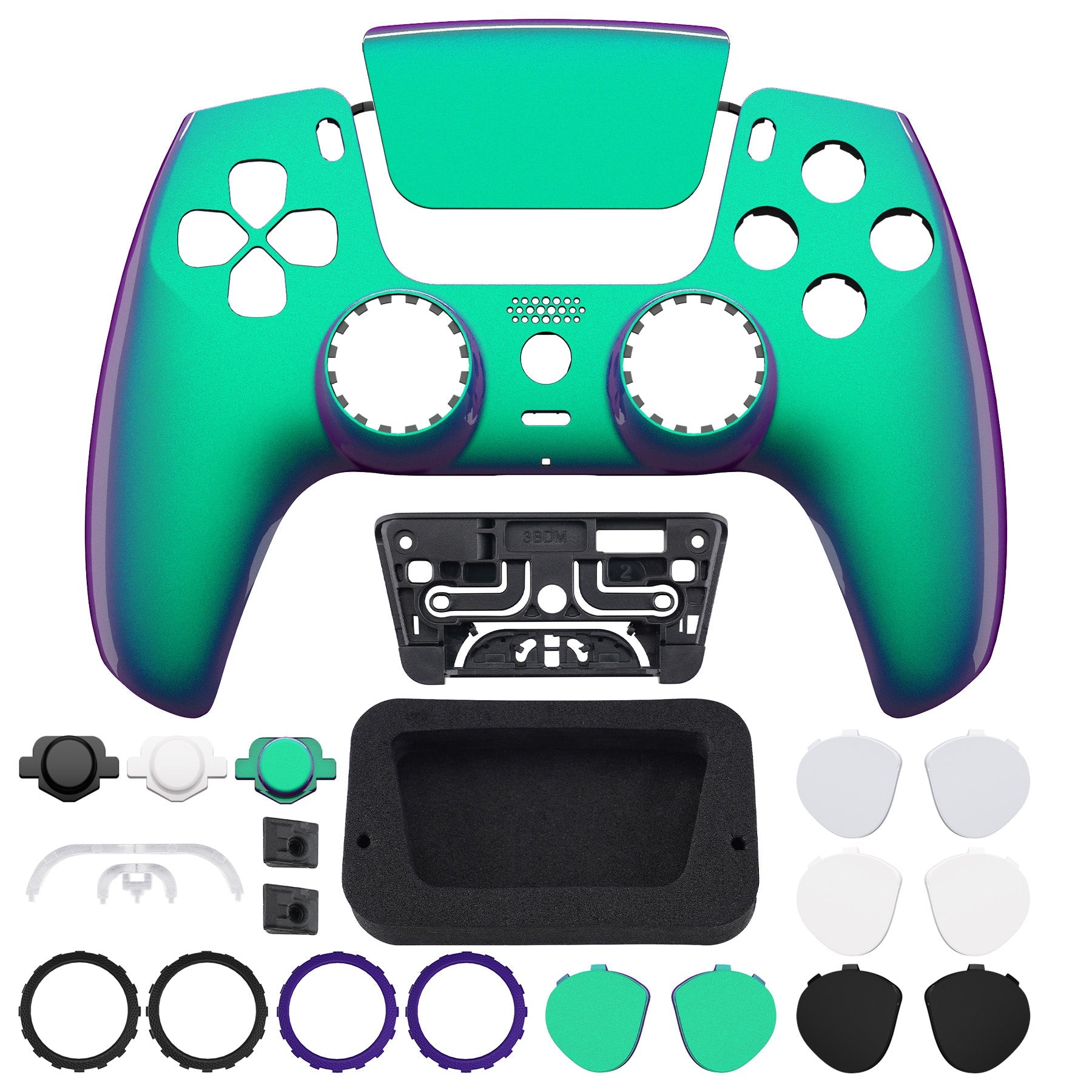 eXtremeRate LUNA Redesigned Replacement Front Shell with Touchpad Compatible with PS5 Controller BDM-010/020/030/040/050 - Chameleon Green Purple eXtremeRate