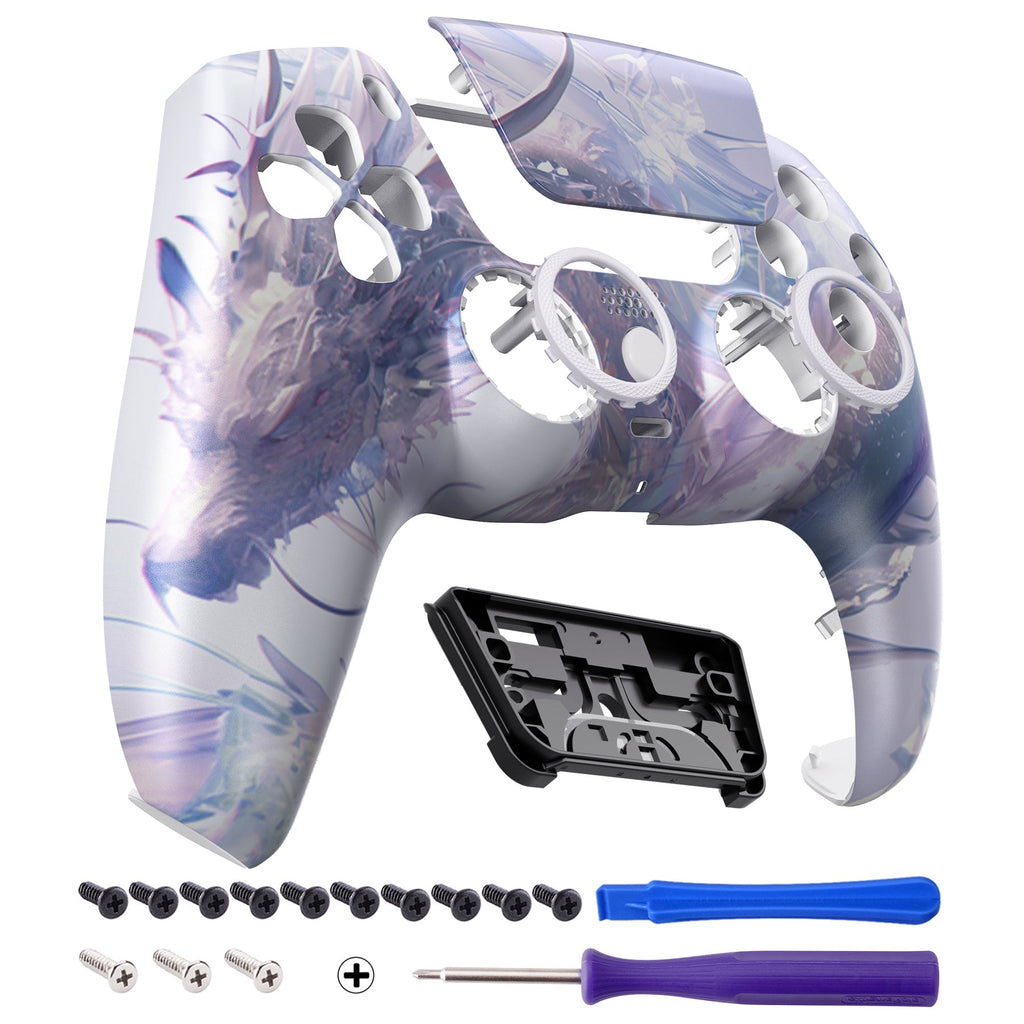 eXtremeRate LUNA Redesigned Replacement Front Shell with Touchpad Compatible with PS5 Controller BDM-010/020/030/040/050/060 - Crystal Dragon eXtremeRate