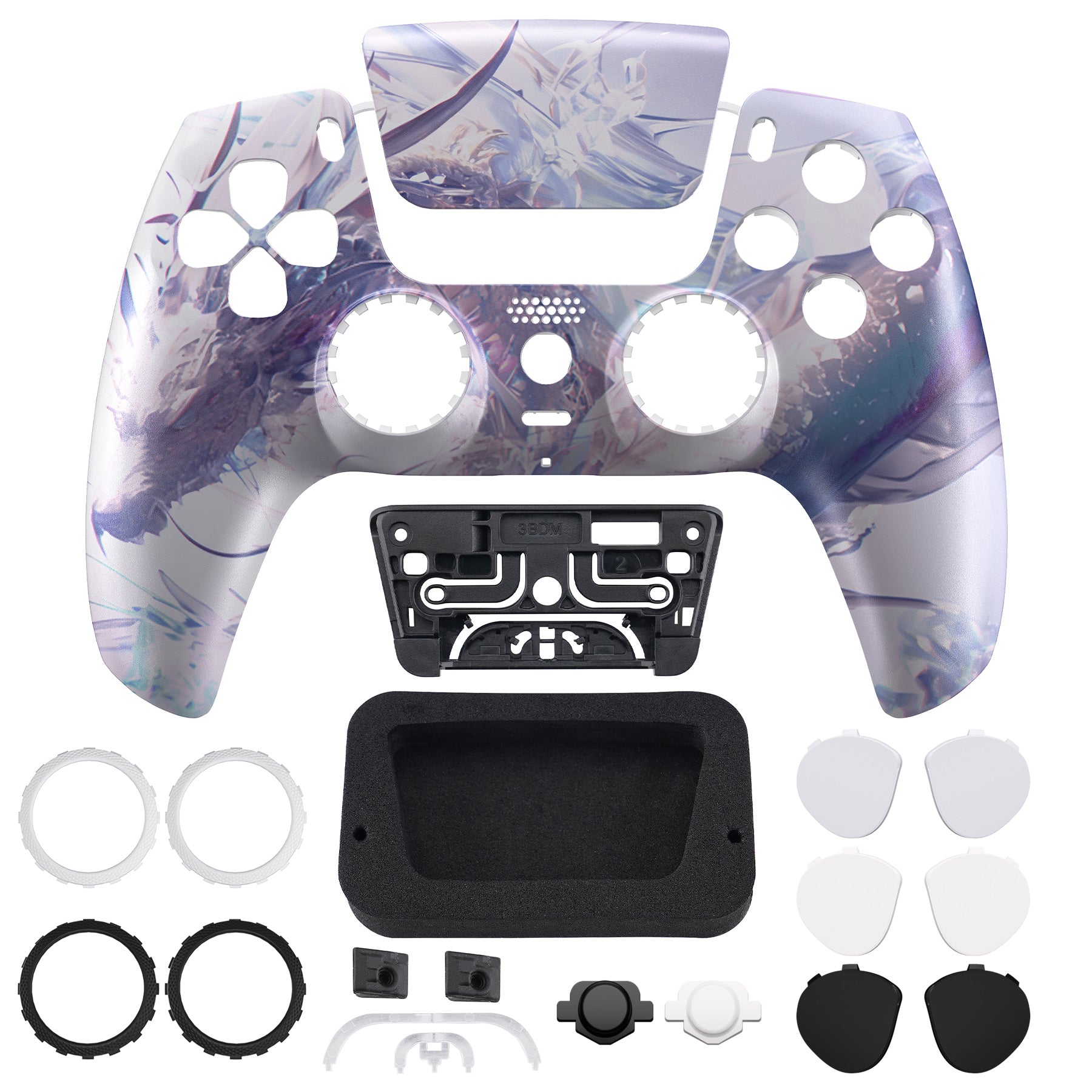 eXtremeRate LUNA Redesigned Replacement Front Shell with Touchpad Compatible with PS5 Controller BDM-010/020/030/040/050/060 - Crystal Dragon eXtremeRate