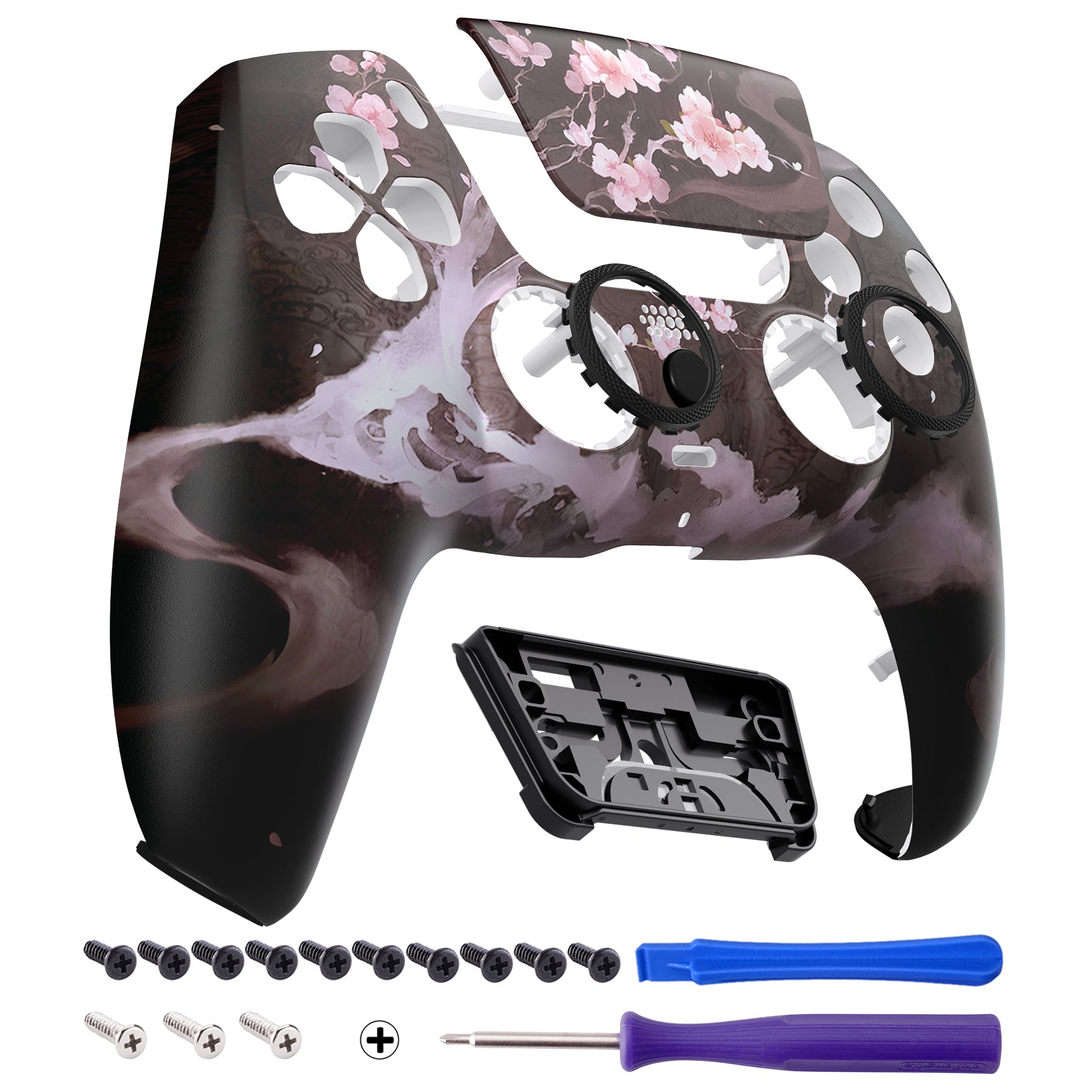 eXtremeRate LUNA Redesigned Replacement Front Shell with Touchpad Compatible with PS5 Controller BDM-010/020/030/040/050/060 - Blossom In The Darkness eXtremeRate