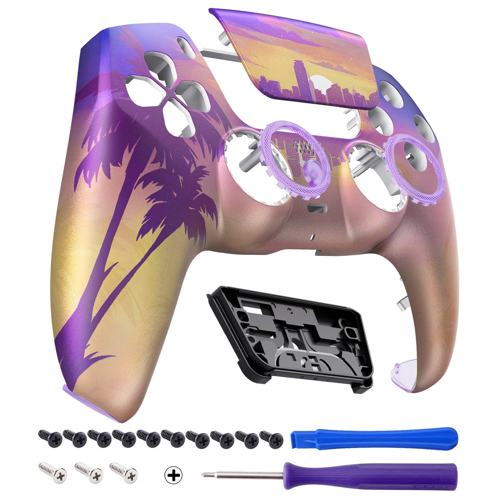 eXtremeRate LUNA Redesigned Replacement Front Shell with Touchpad Compatible with PS5 Controller BDM-010/020/030/040/050/060 - Neon Miami eXtremeRate