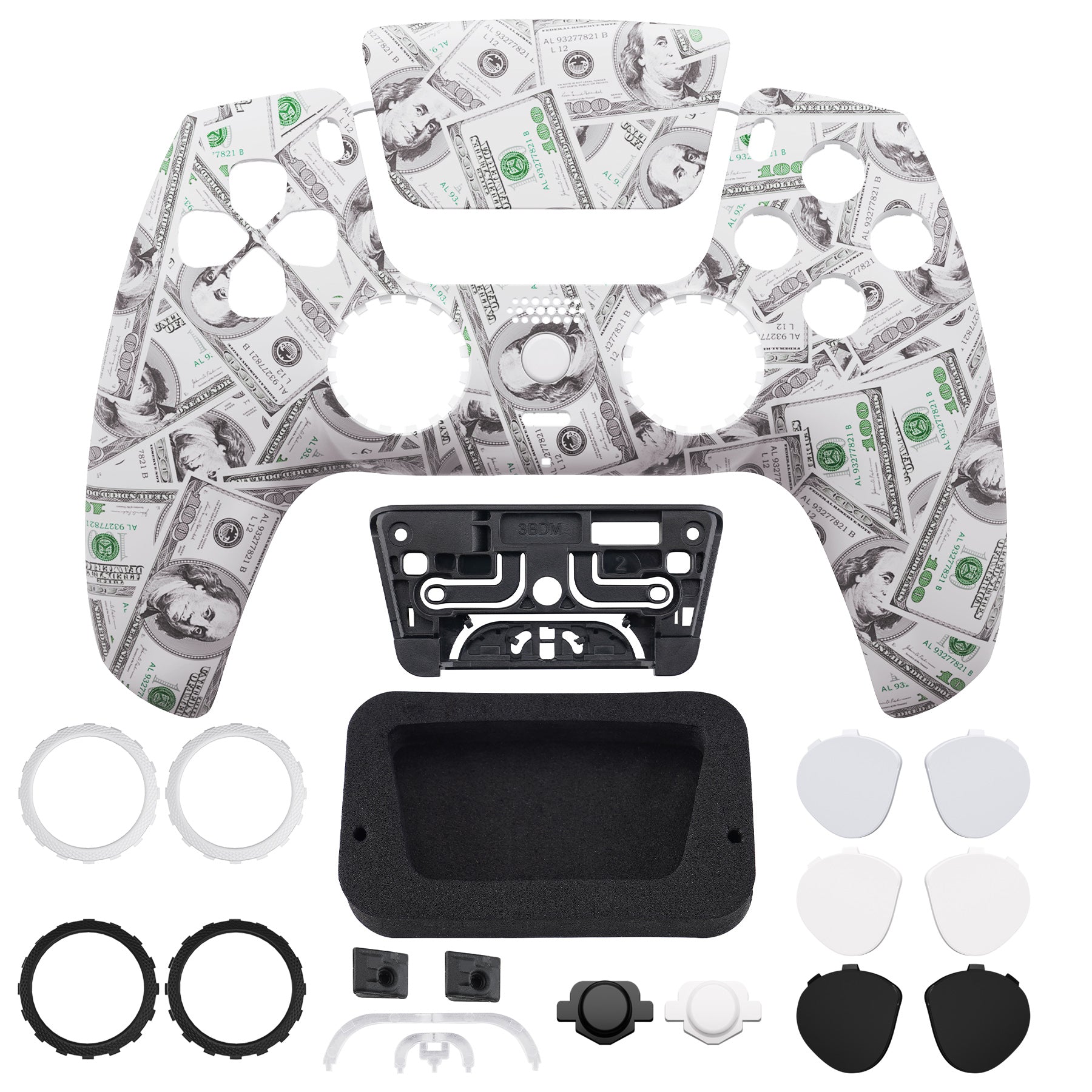 eXtremeRate LUNA Redesigned Replacement Front Shell with Touchpad Compatible with PS5 Controller BDM-010/020/030/040/050 - The $100 Cash Money eXtremeRate