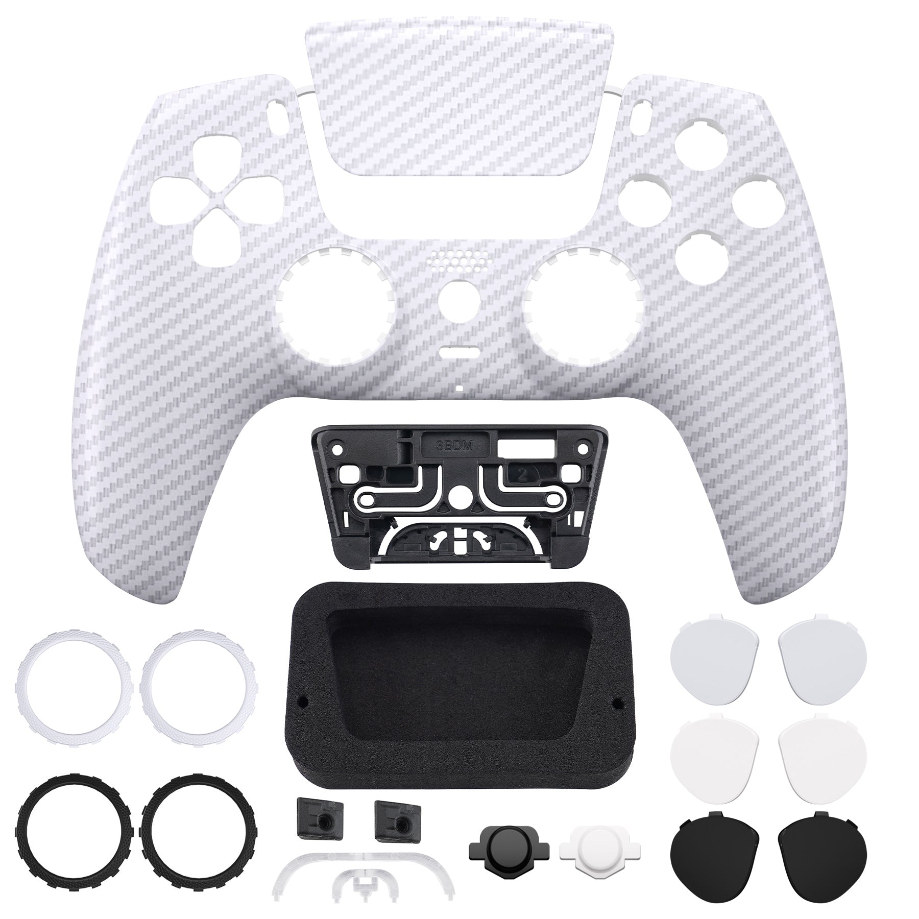 eXtremeRate LUNA Redesigned Replacement Front Shell with Touchpad Compatible with PS5 Controller BDM-010/020/030/040/050 - White Silver Carbon Fiber eXtremeRate