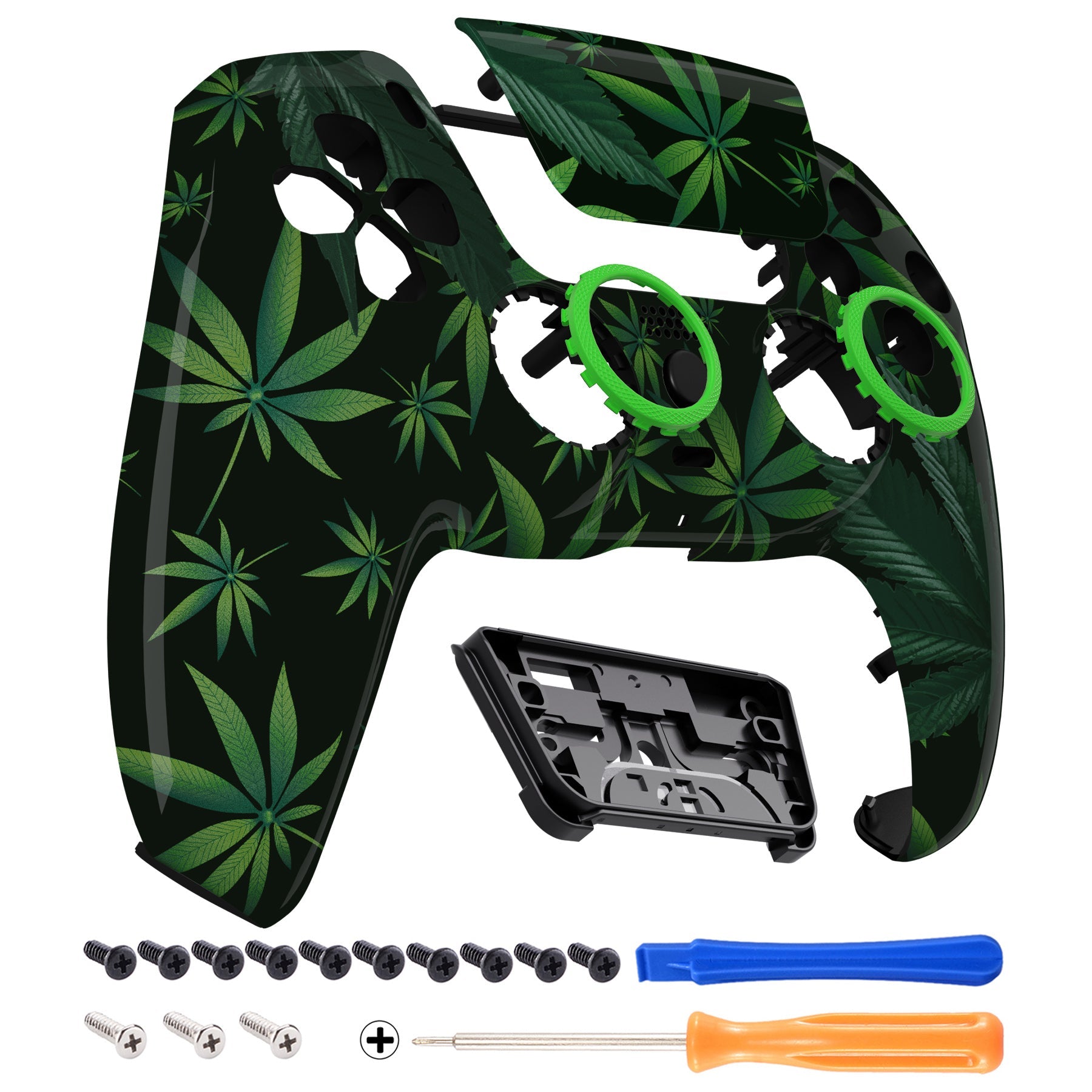 eXtremeRate LUNA Redesigned Replacement Front Shell with Touchpad Compatible with PS5 Controller BDM-010/020/030/040/050/060 - Green Weeds eXtremeRate