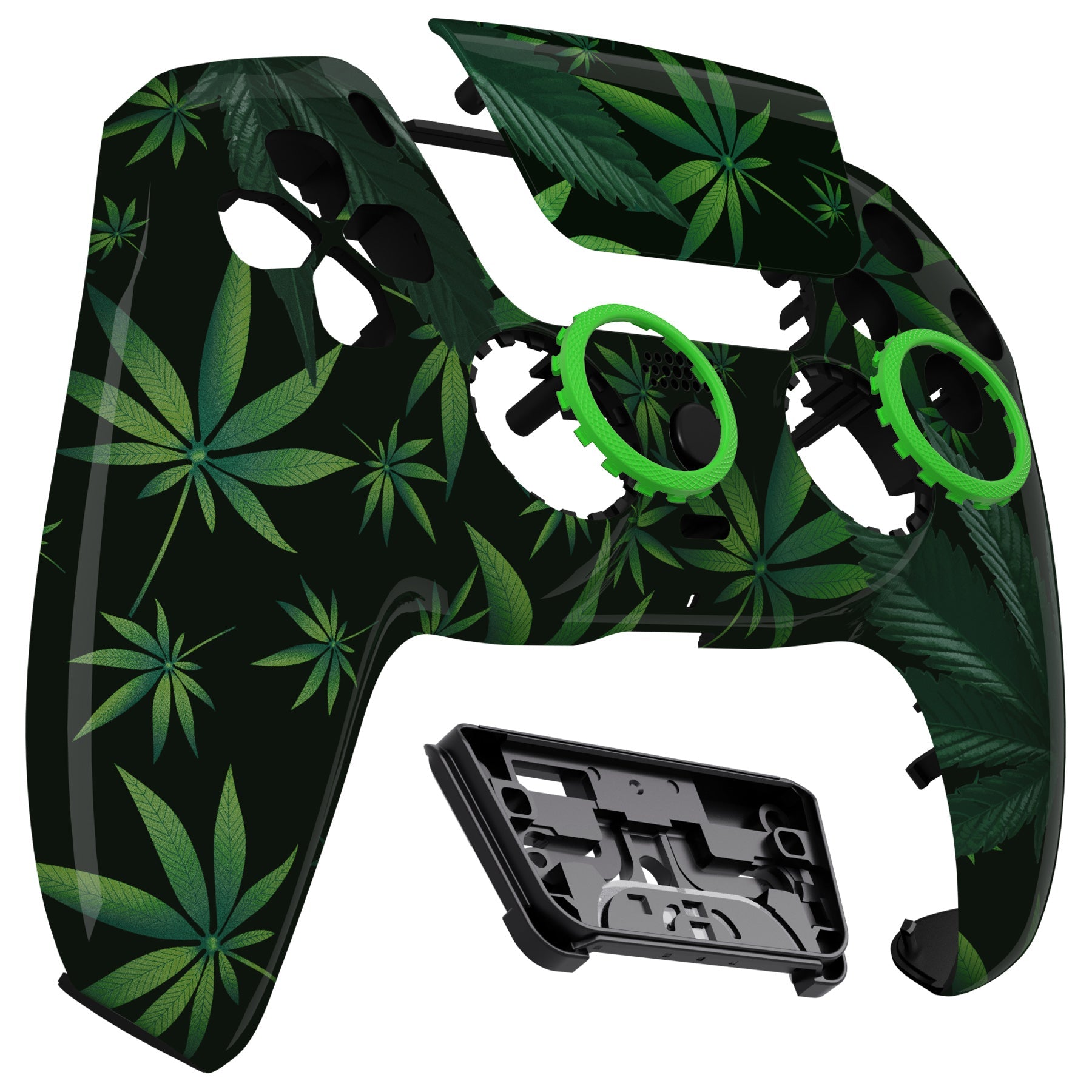eXtremeRate LUNA Redesigned Replacement Front Shell with Touchpad Compatible with PS5 Controller BDM-010/020/030/040/050/060 - Green Weeds eXtremeRate