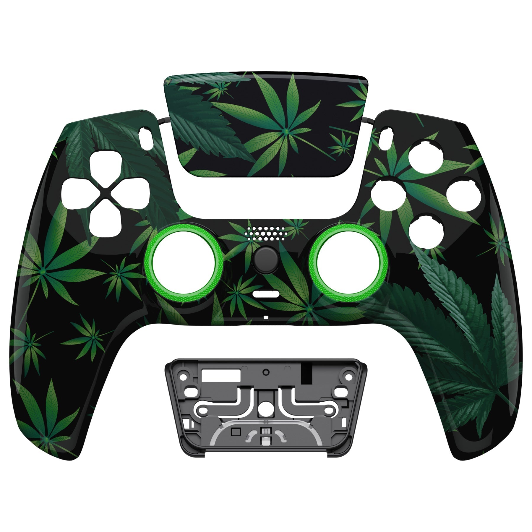 eXtremeRate LUNA Redesigned Replacement Front Shell with Touchpad Compatible with PS5 Controller BDM-010/020/030/040/050/060 - Green Weeds eXtremeRate