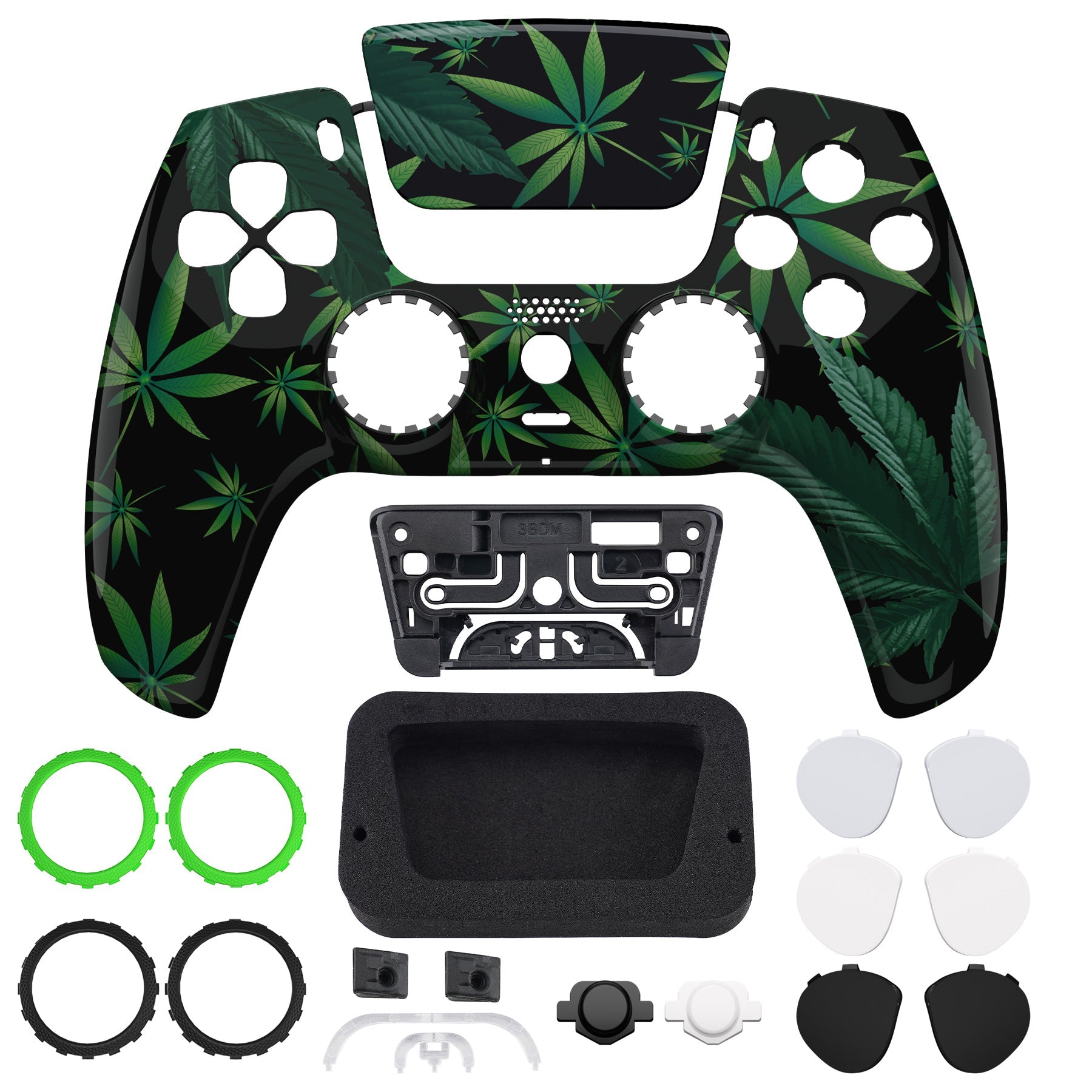 eXtremeRate LUNA Redesigned Replacement Front Shell with Touchpad Compatible with PS5 Controller BDM-010/020/030/040/050 - Green Weeds eXtremeRate