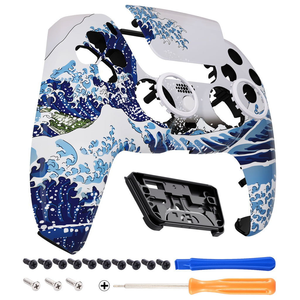 eXtremeRate LUNA Redesigned Replacement Front Shell with Touchpad Compatible with PS5 Controller BDM-010/020/030/040/050/060 - The Great Wave eXtremeRate