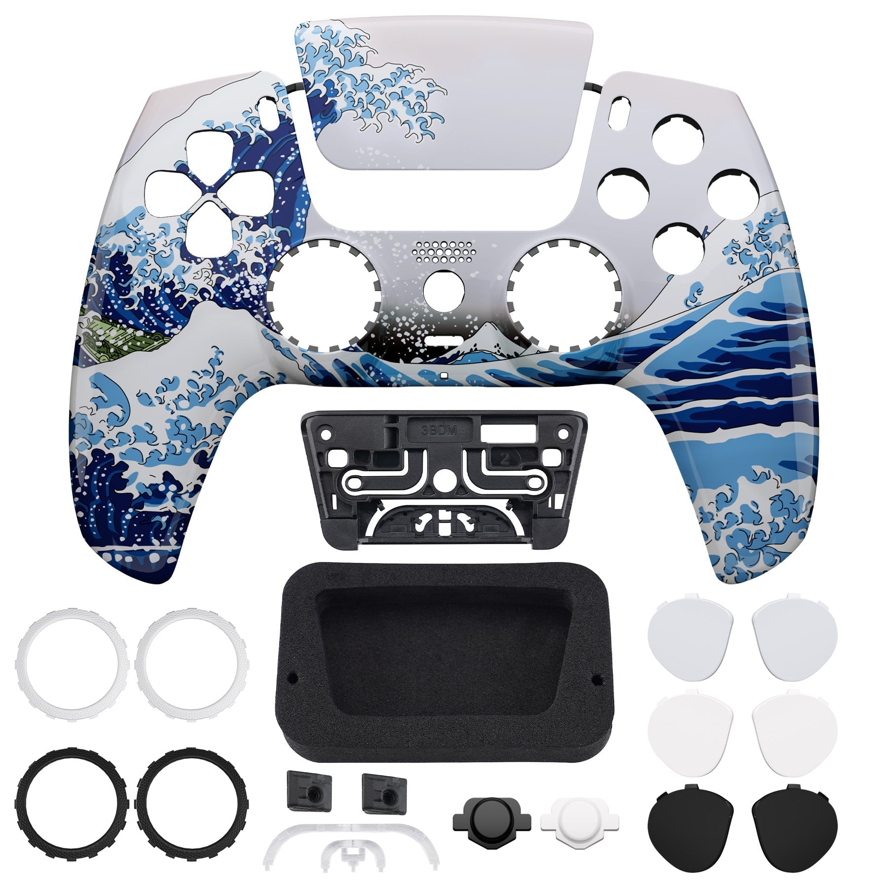 eXtremeRate LUNA Redesigned Replacement Front Shell with Touchpad Compatible with PS5 Controller BDM-010/020/030/040/050/060 - The Great Wave eXtremeRate
