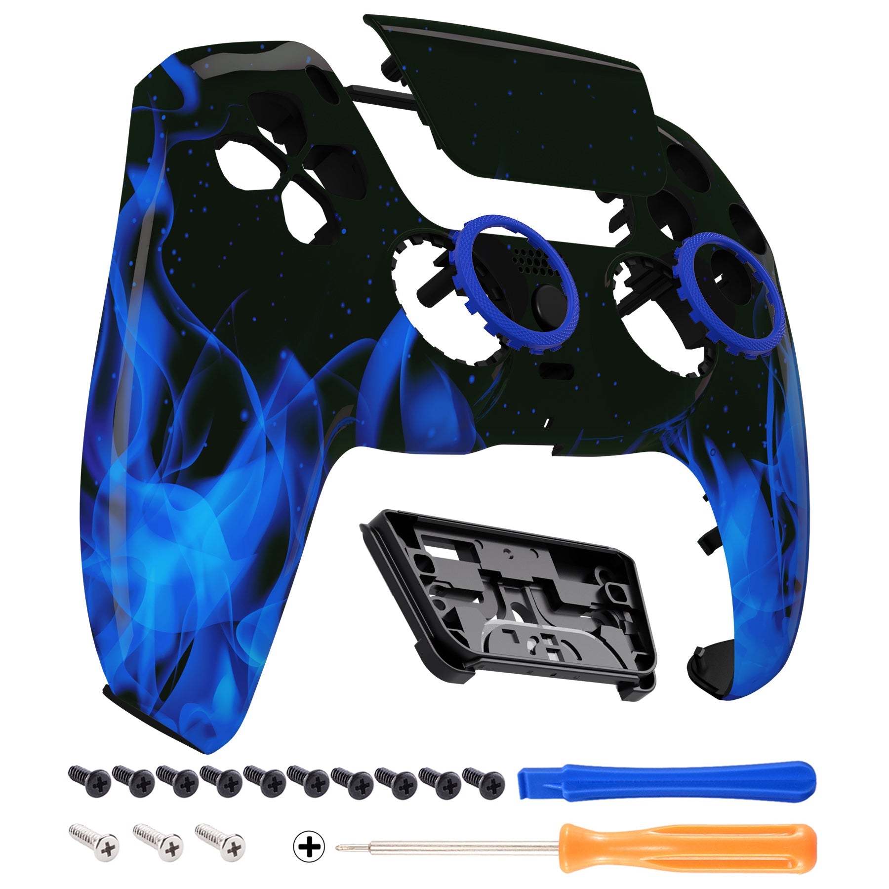 eXtremeRate LUNA Redesigned Replacement Front Shell with Touchpad Compatible with PS5 Controller BDM-010/020/030/040/050/060 - Blue Flame eXtremeRate