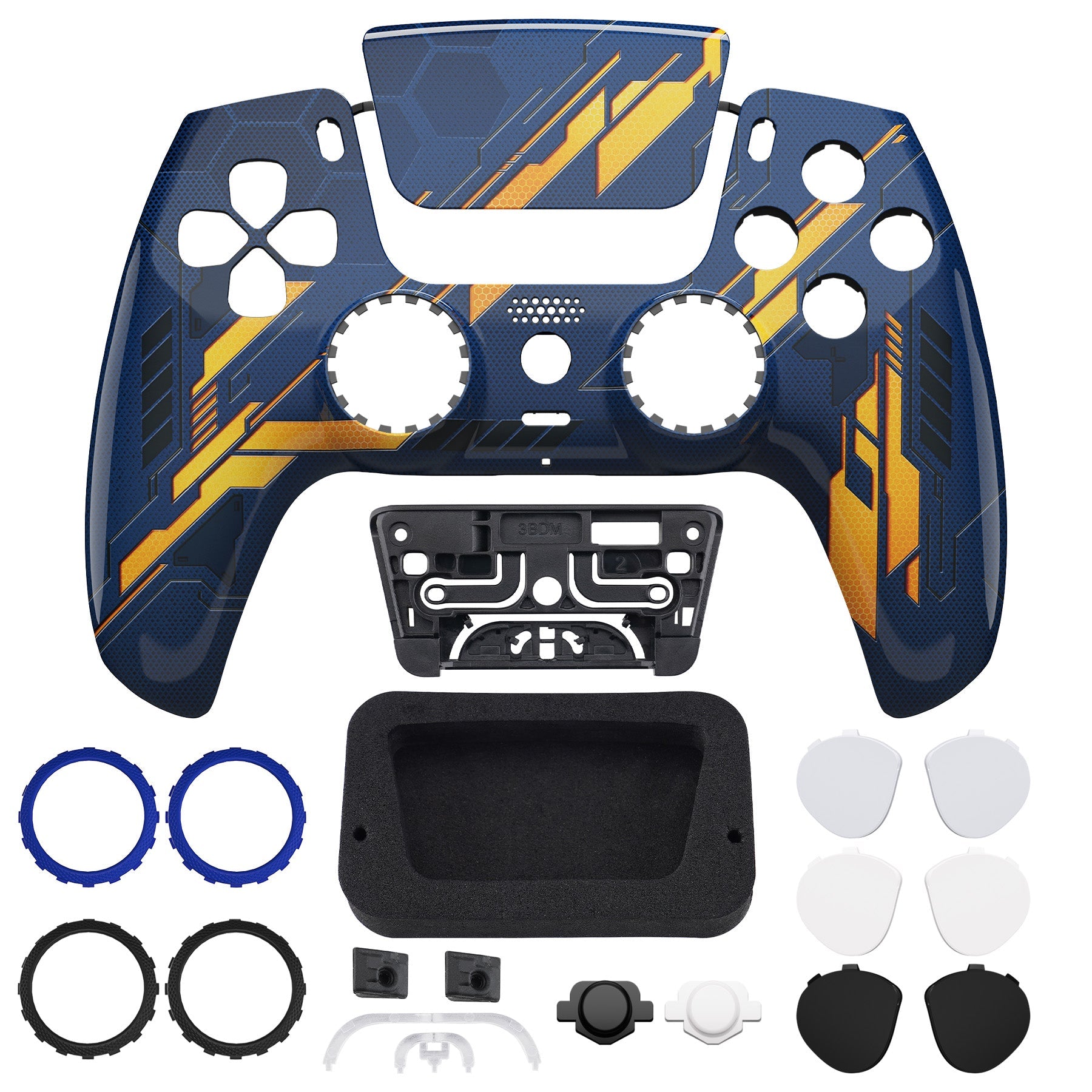 eXtremeRate LUNA Redesigned Replacement Front Shell with Touchpad Compatible with PS5 Controller BDM-010/020/030/040/050 - Glow in Dark Mecha - Orange eXtremeRate