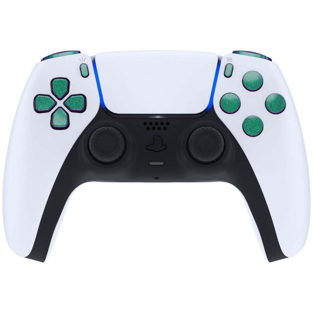 eXtremeRate Replacement Full Set Buttons Compatible with PS5 Controller BDM-030/040/050/060 - Chameleon Green Purple eXtremeRate