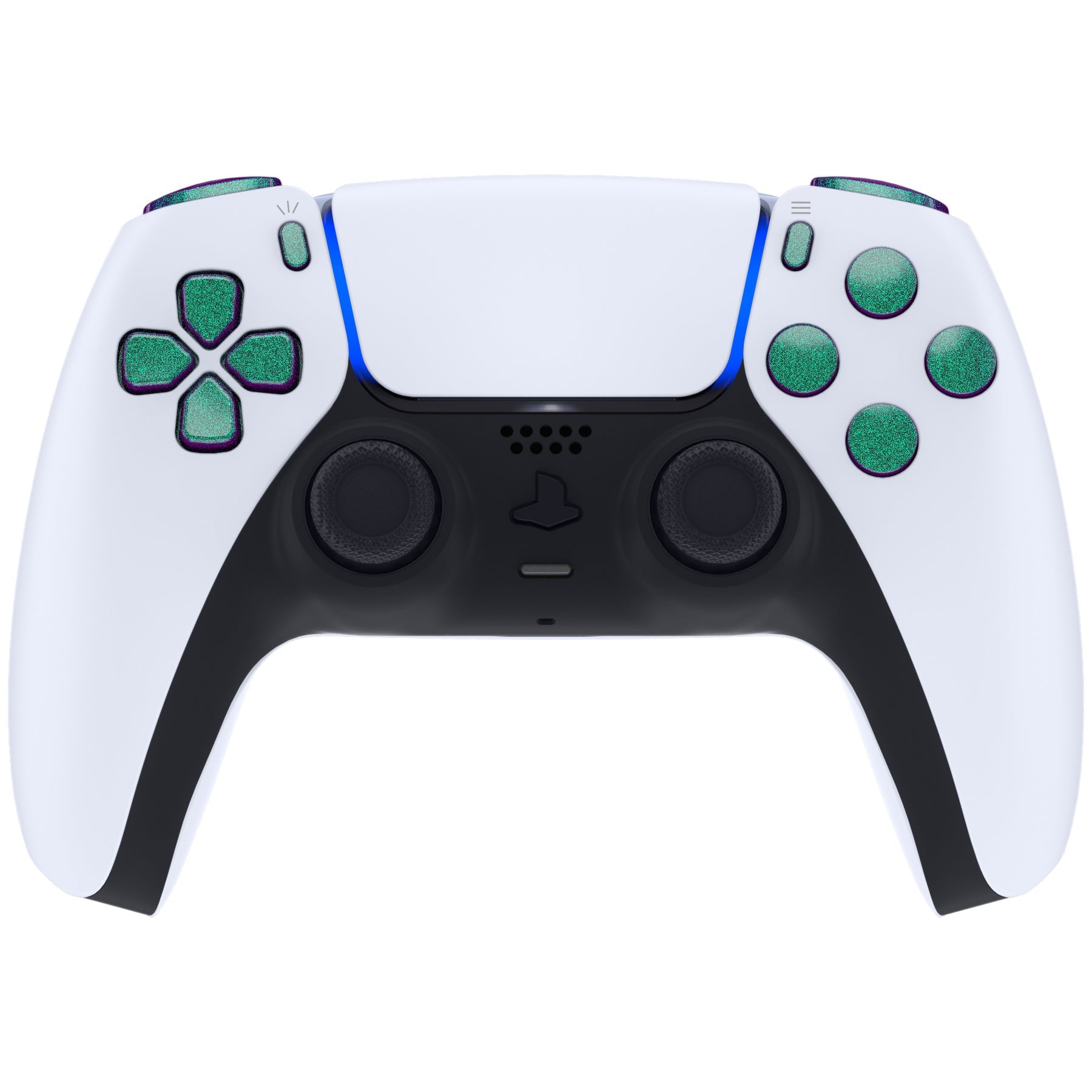 eXtremeRate Replacement Full Set Buttons Compatible with PS5 Controller BDM-030/040/050/060 - Chameleon Green Purple eXtremeRate