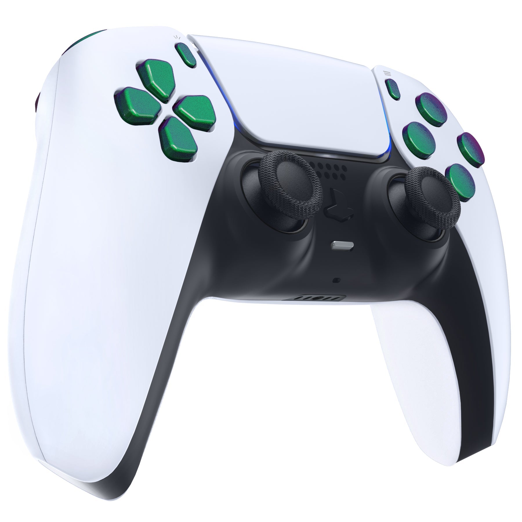 eXtremeRate Replacement Full Set Buttons Compatible with PS5 Controller BDM-030/040/050/060 - Chameleon Green Purple eXtremeRate
