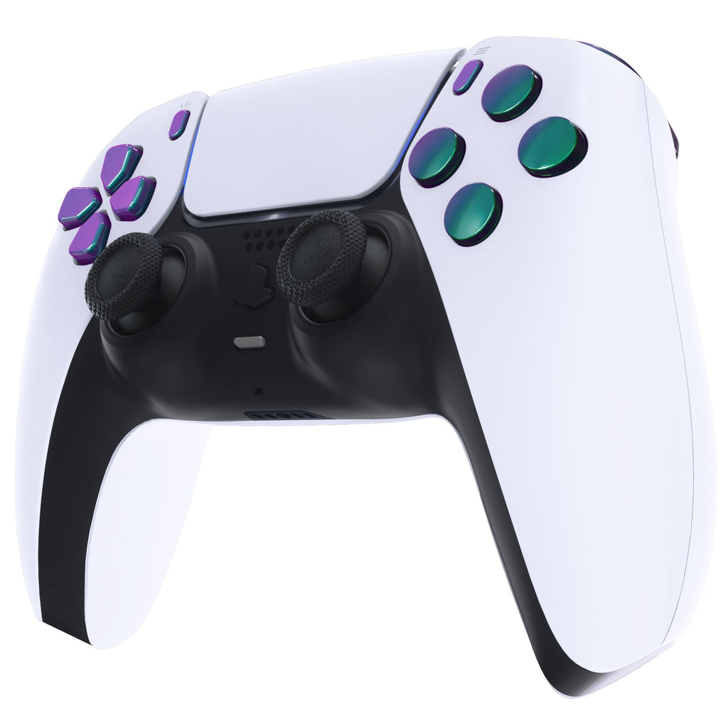 eXtremeRate Replacement Full Set Buttons Compatible with PS5 Controller BDM-030/040/050/060 - Chameleon Green Purple eXtremeRate