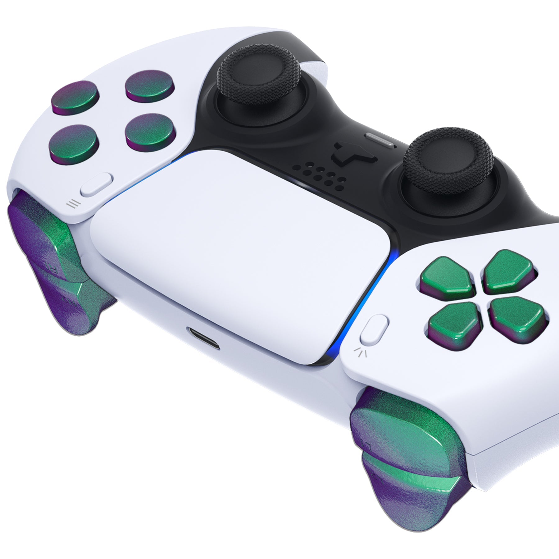 eXtremeRate Replacement Full Set Buttons Compatible with PS5 Controller BDM-030/040/050/060 - Chameleon Green Purple eXtremeRate